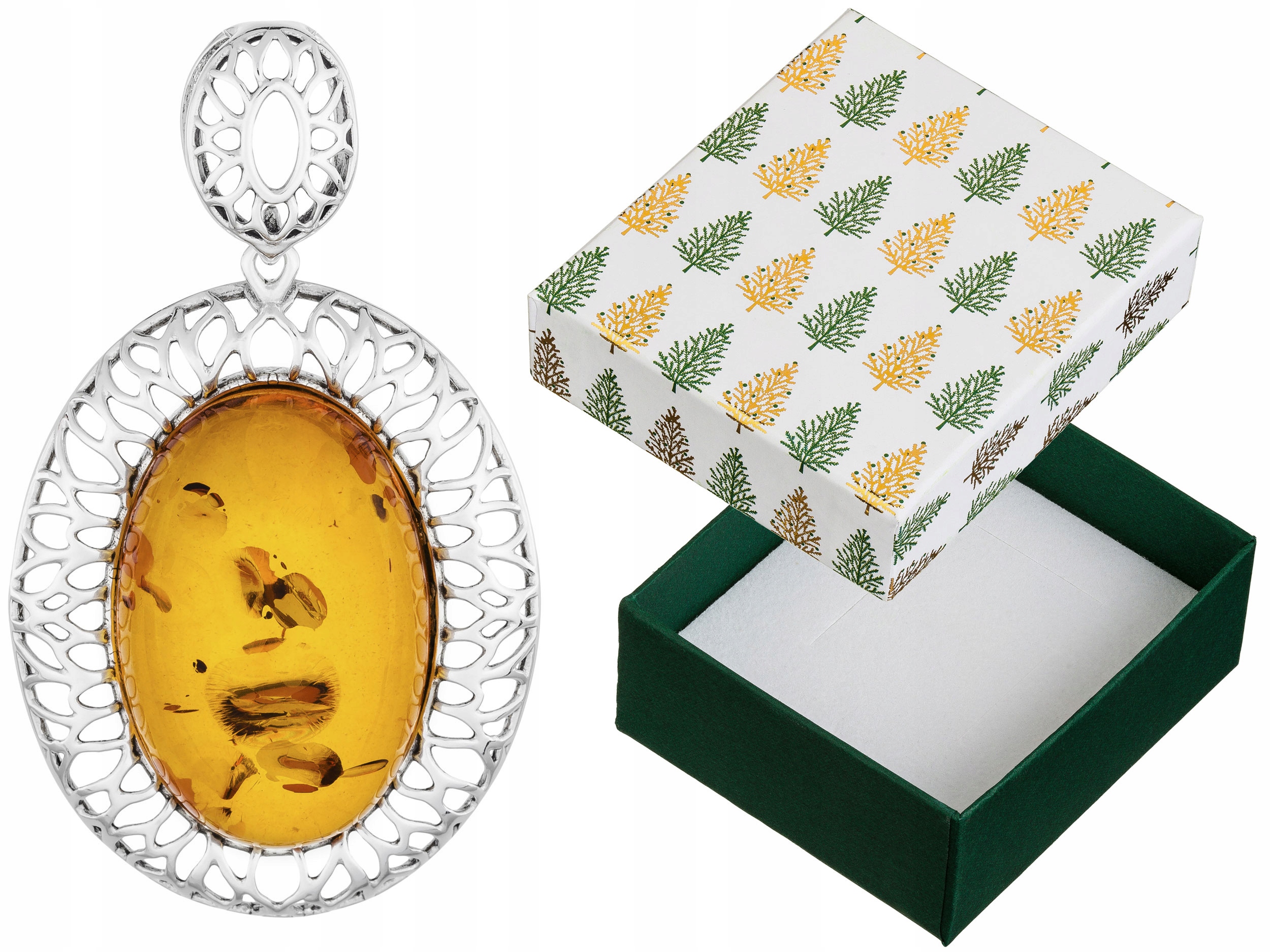 Velký stříbrný přívěsek s jantarem Oválný stříbrný přívěsek 6 cm Ovál Stříbro