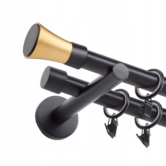 KARNISZ METALOWY CZARNY PODWÓJNY 19mm 160cm WZORY