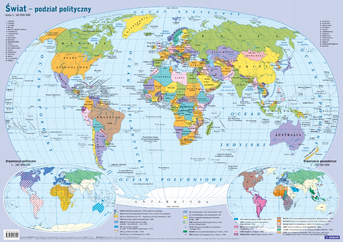 

Mapa w tubie: Świat Polityczna Na Ścianę
