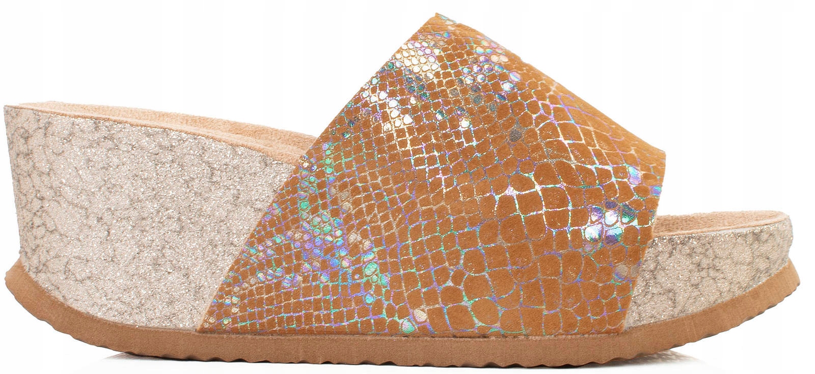 

6584 Złote Klapki Zamszowe Na Platformie 38