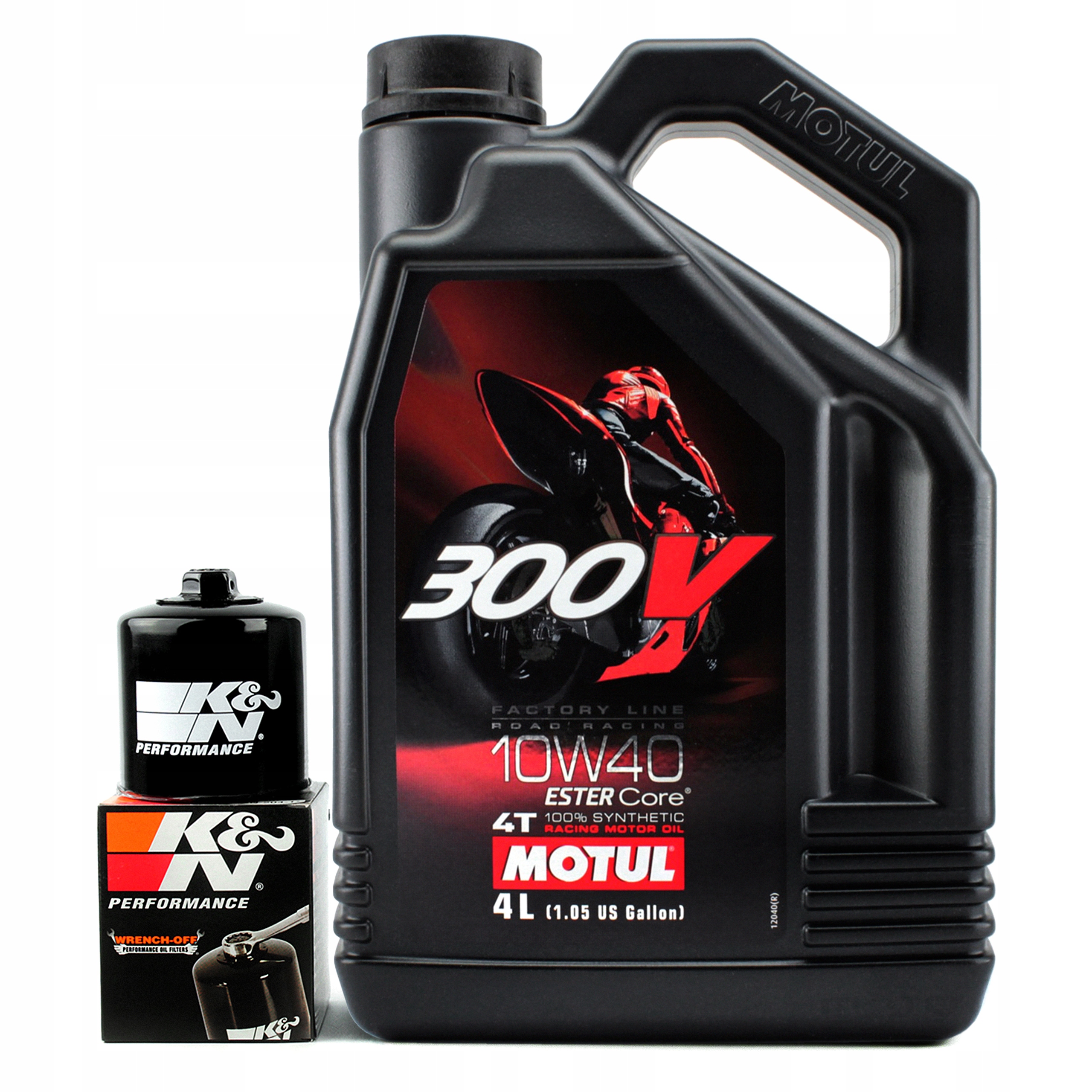 Olej silnikowy MOTUL 300V 10W40 4T 4l MA2 + gratis filtr K&N KN303