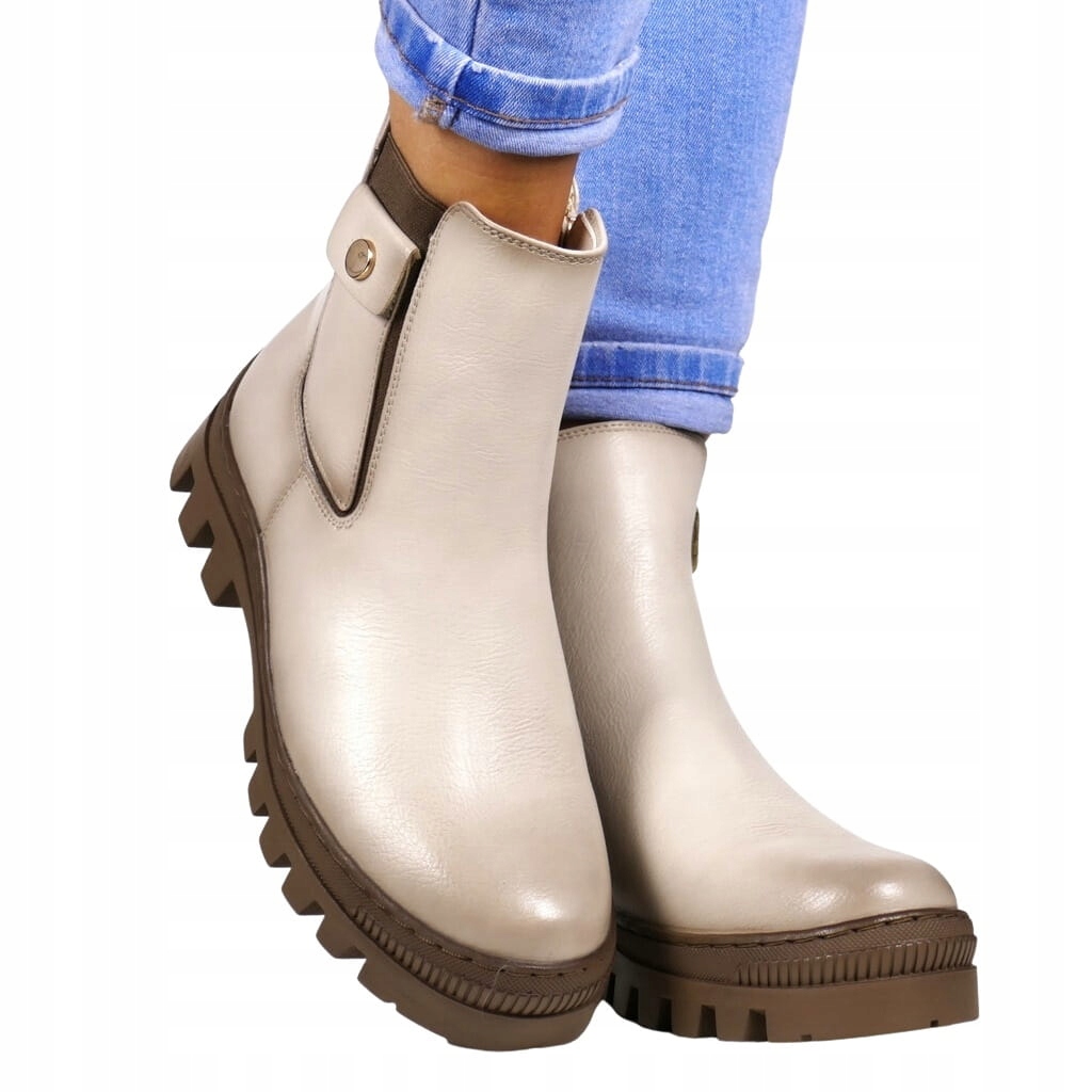 Dámské Kotníkové Boty Traperky S Kapsou Potocki, Béžové