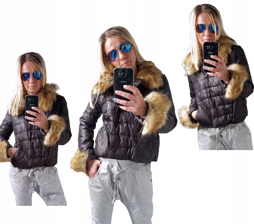 

Kurtka Chanelka Pikowana Puchowa Odpinane Futro XL