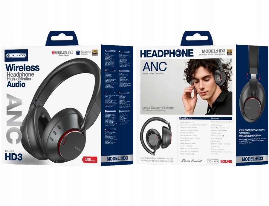 Jellico bezdrátová sluchátka do uší (anc) HD3 černá