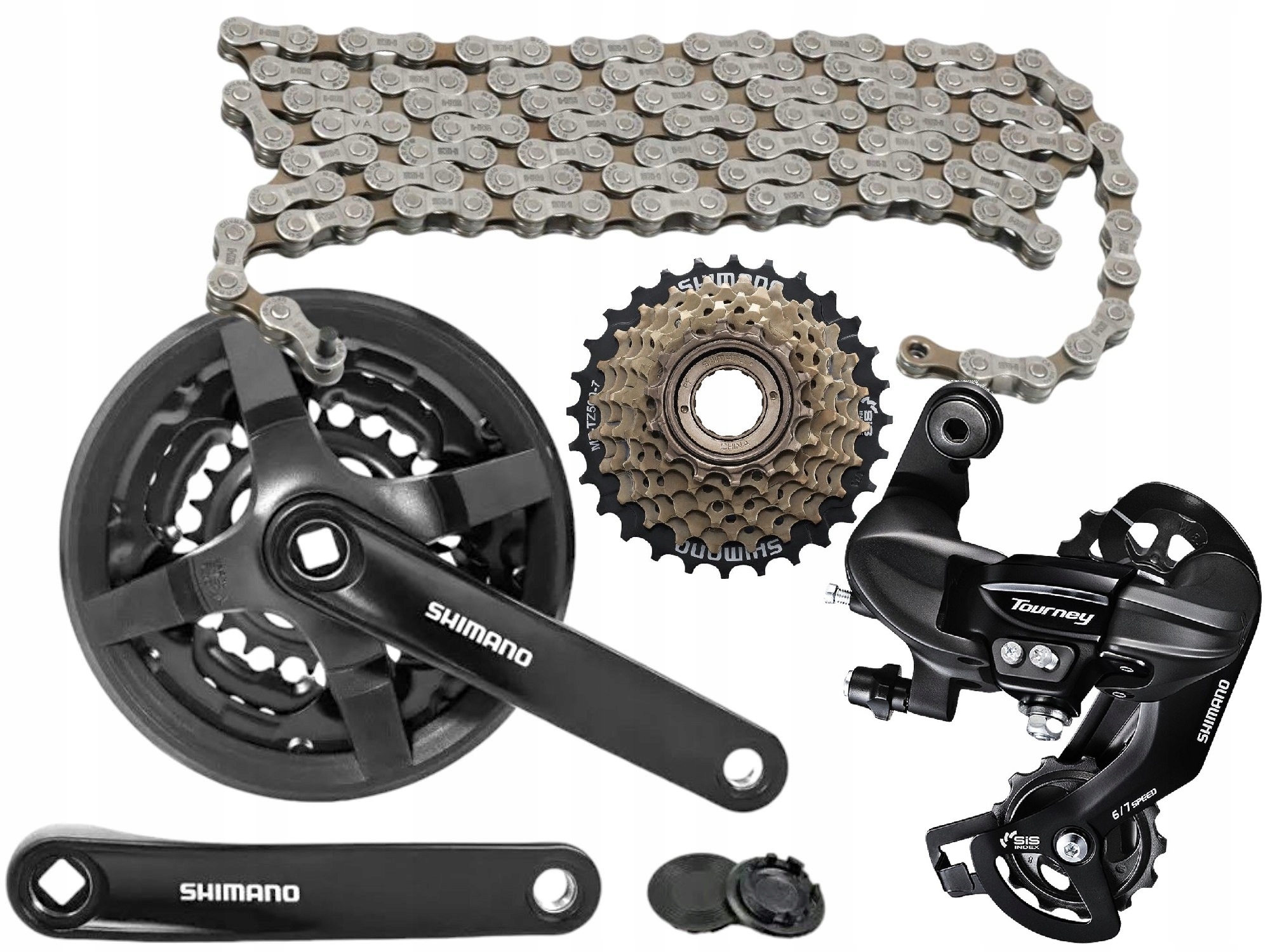 Zestaw napędowy Shimano przerzutka łańcuch wolnobieg korba 42/34/24 7rz