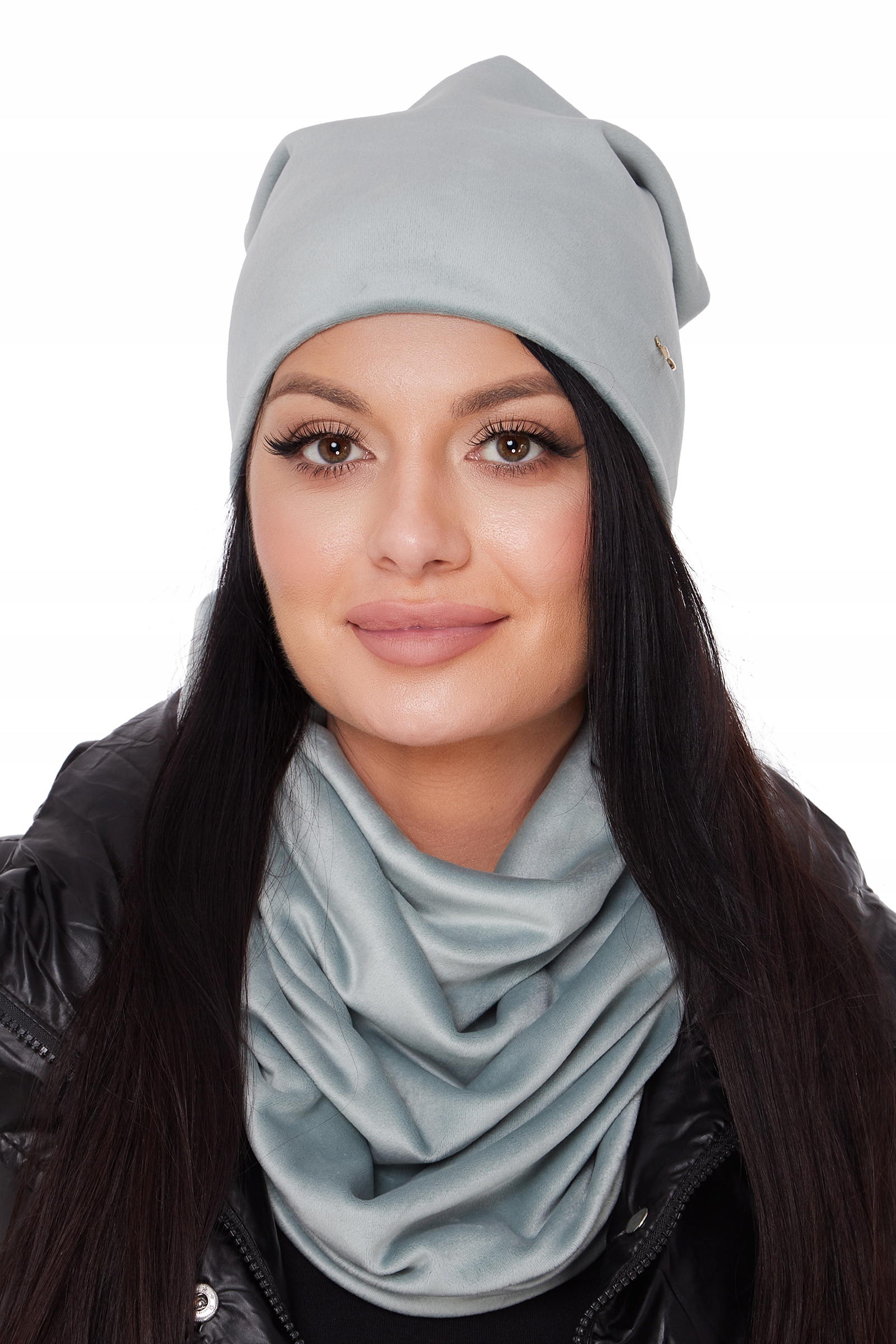 CZAPKA BEANIE + KOMIN TUBA komplet welur kolory