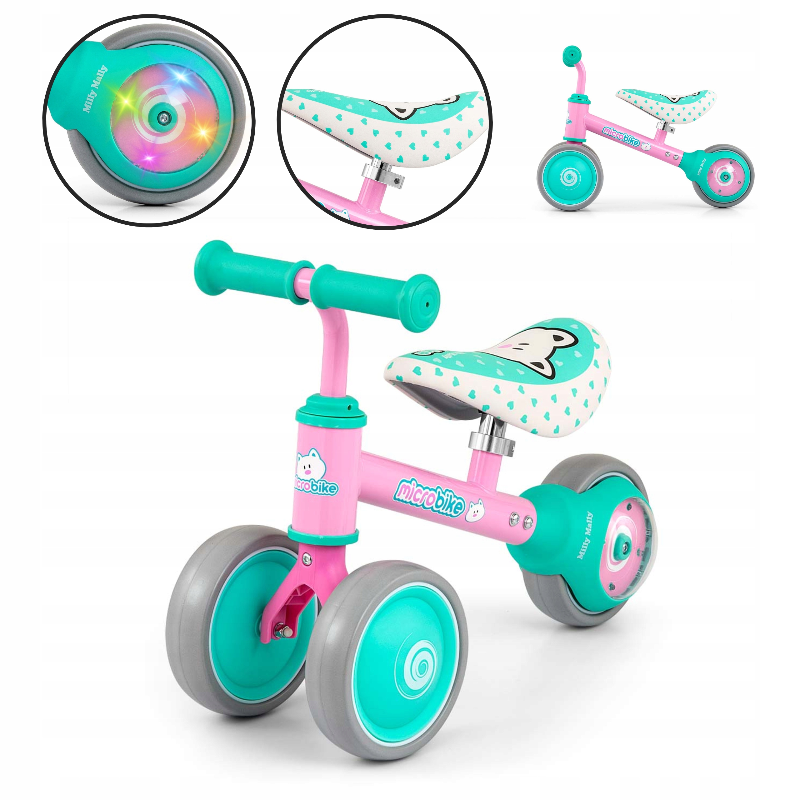 Rowerek Biegowy Jeźdzk Dla Dzieci Koła Led Micro Plus Cat Milly Mally