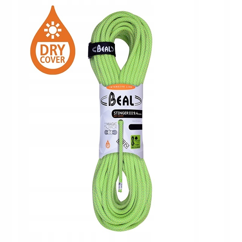 Horolezecké lano Beal Stinger III 9,4mm Unicore Dry Cover anis|50m