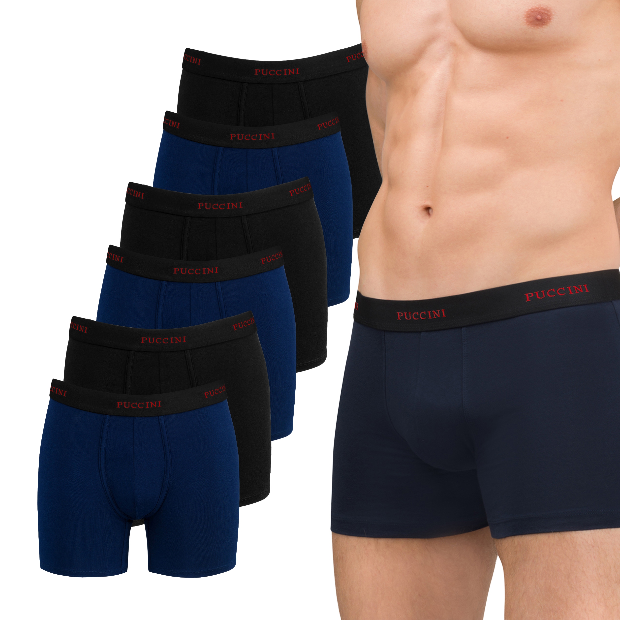 Pánské boxerky Puccini Černé Námořnická Modrá Sada Balení 6 Kusů Bavlněné XL BX05XL-1-7A
