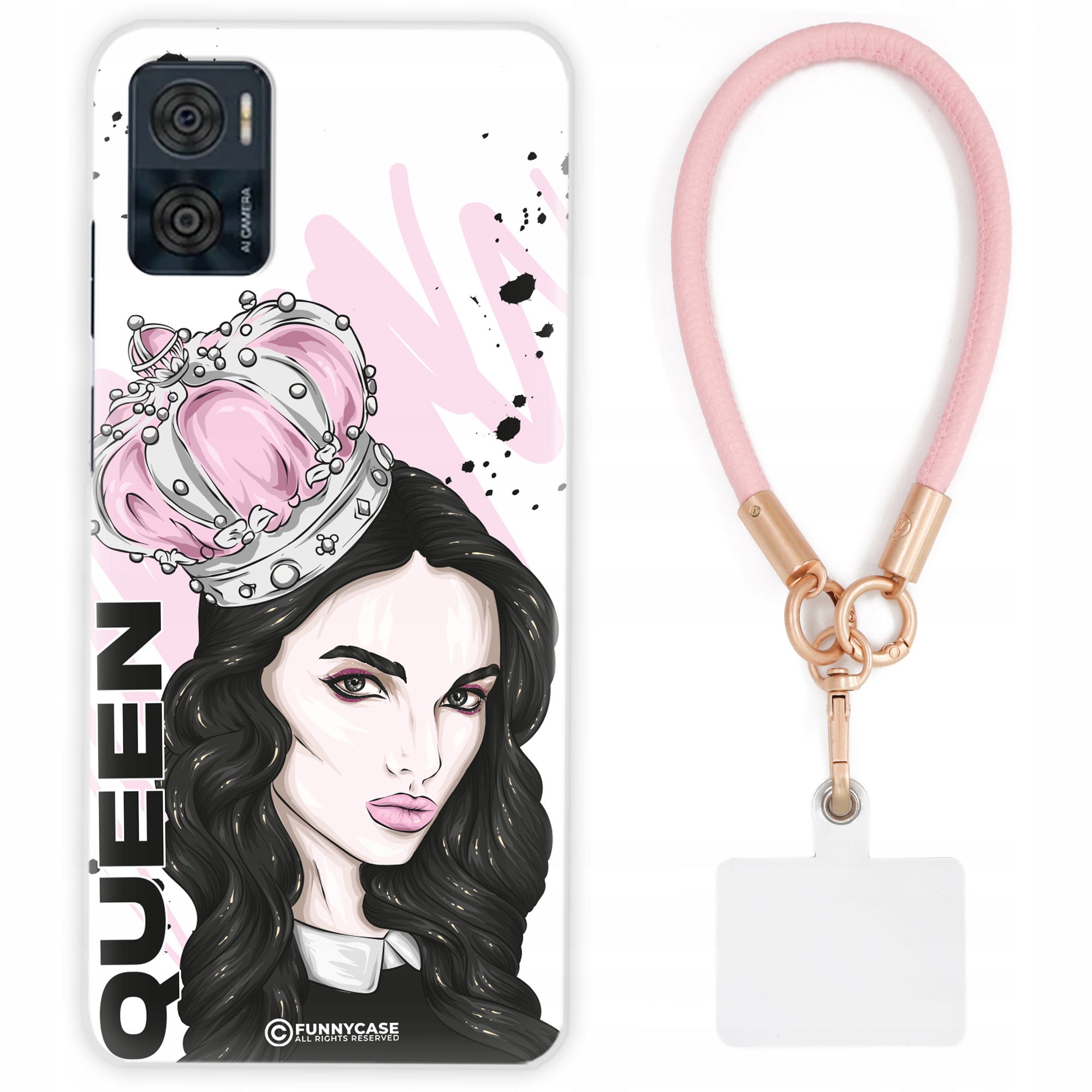 Pouzdro Pro Motorola E22 Case Ženské Bitch Queen Růžové Kožené Vodítko Vzor