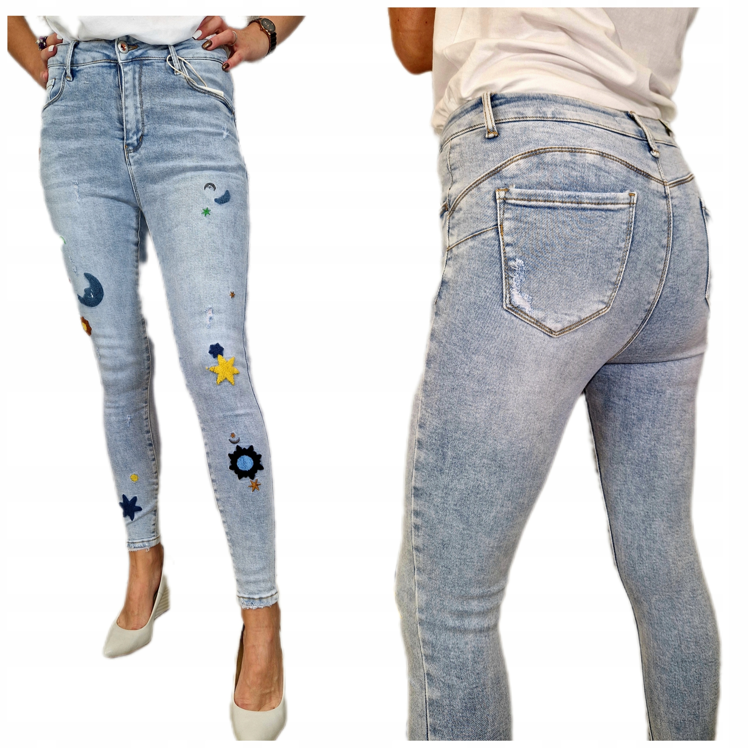 Modelovací kalhoty s nášivkami Dámské džíny Push Up