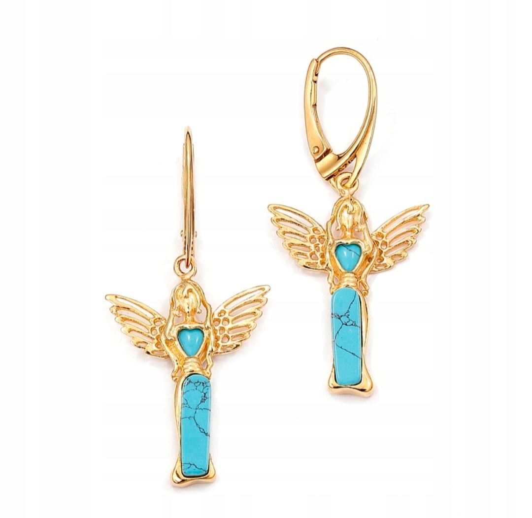 Zlaté Náušnice Andělíčci S Tyrkysem Stříbro pozlacené