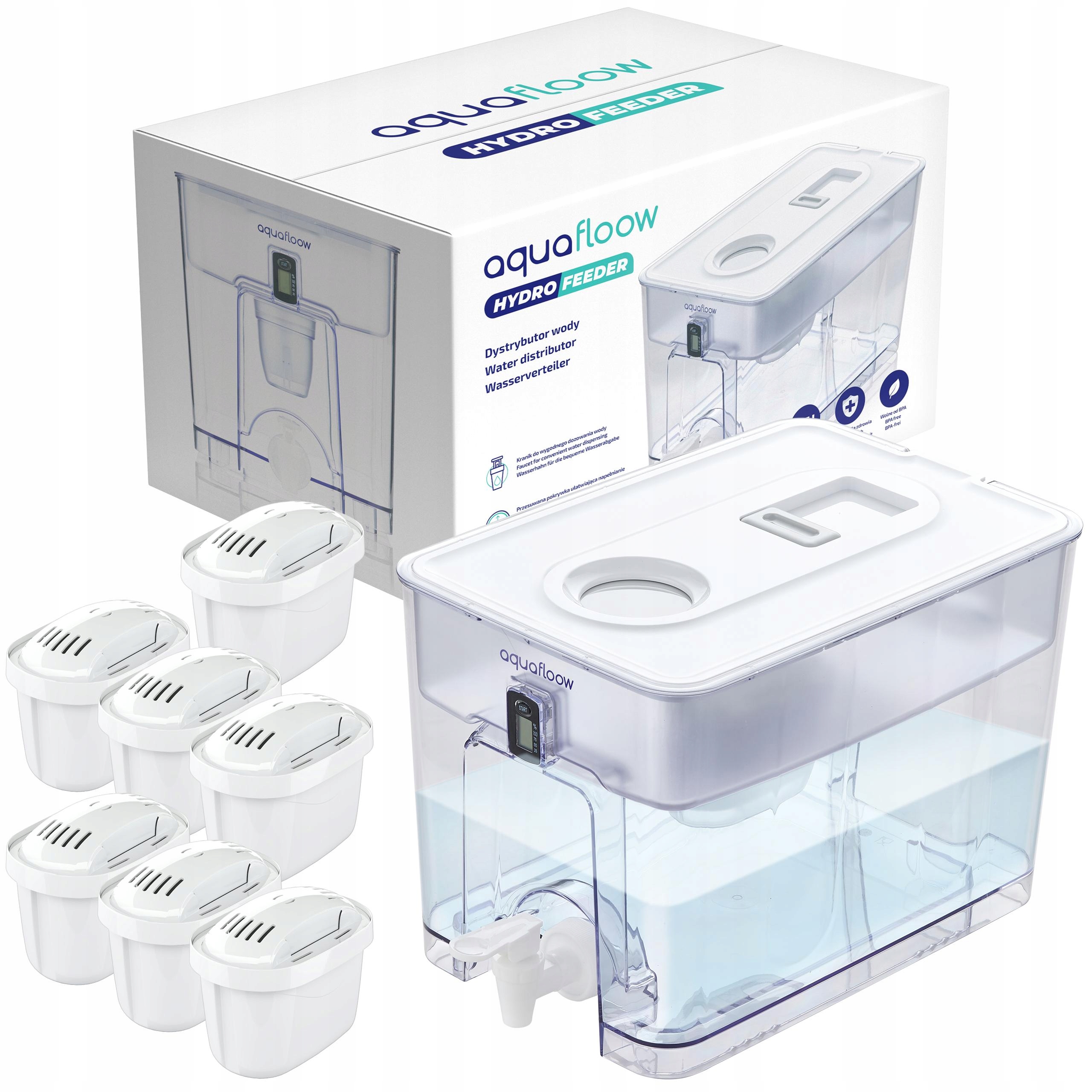 Dispenser na vodu AquaFloow XL 9,5 l – velký filtrační konvice 7 x vodní filtr