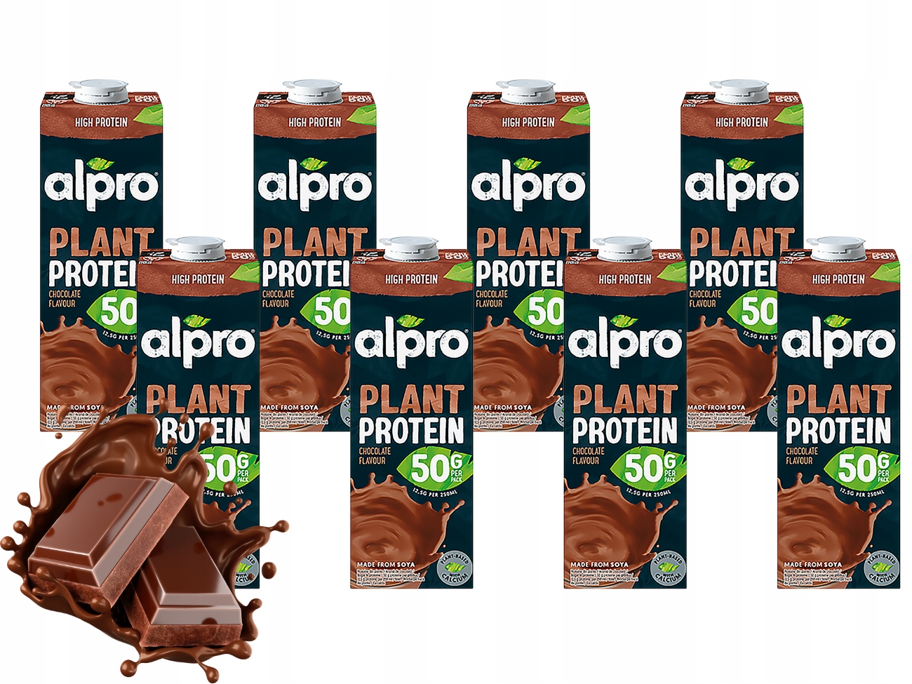 Alpro Napój sojowy o smaku czekoladowym proteinowy wysokobiałkowy 8 x 1 L