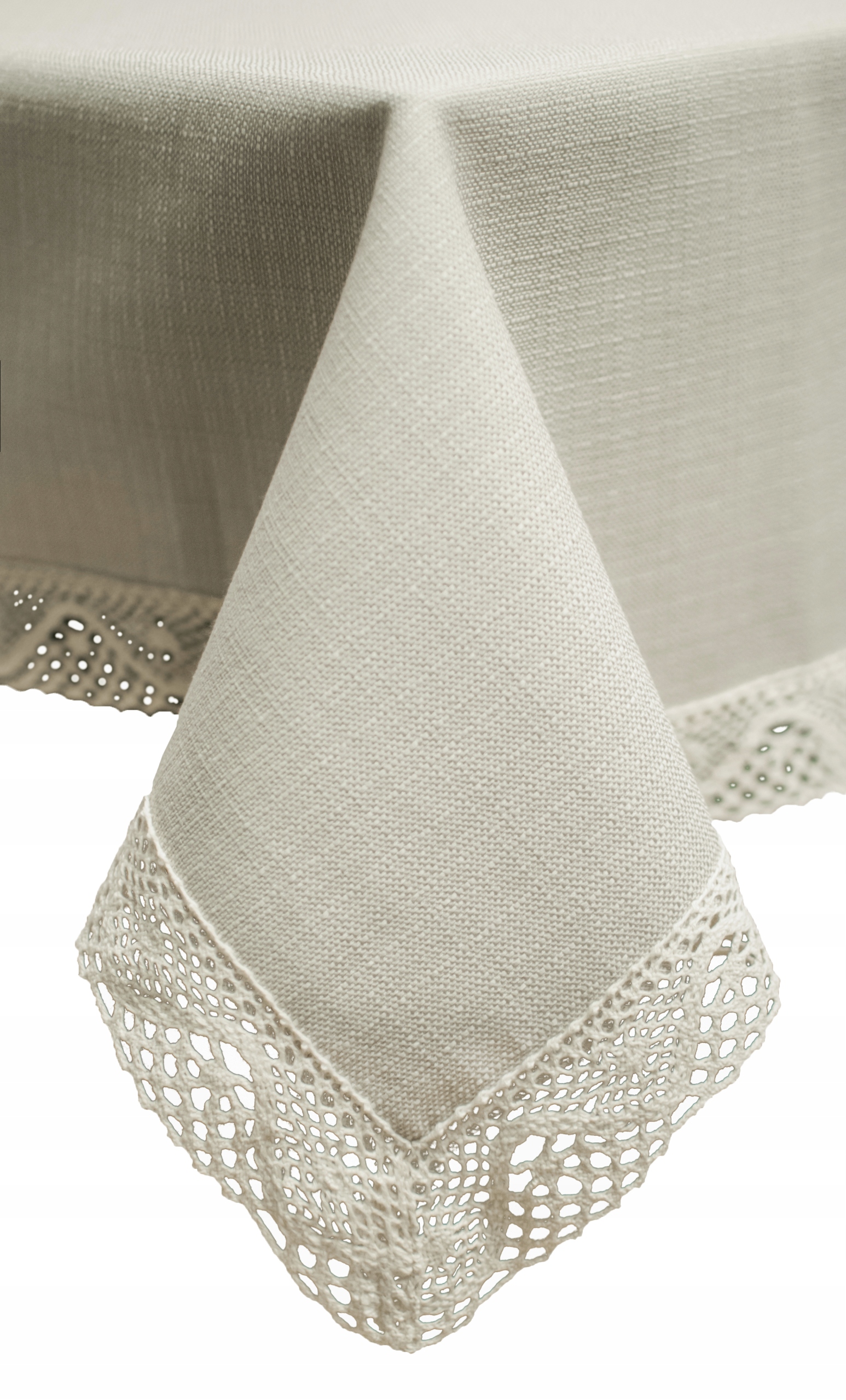 Luksusowy beżowy koronkowy obrus plamoodporny matowy Kolekcja Len 150X270