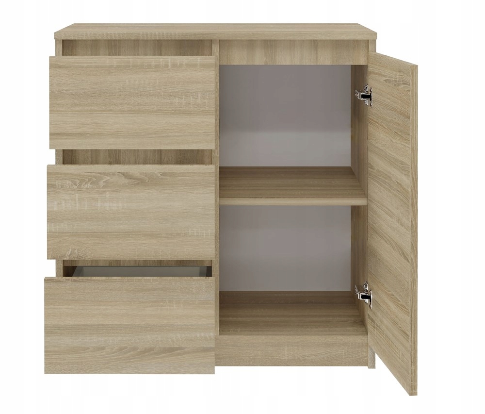 KOMODA 80 cm SZAFKA SZUFLADY DRZWI PÓŁKI POJEMNA NOWOCZESNA DĄB SONOMA Stan opakowania oryginalne