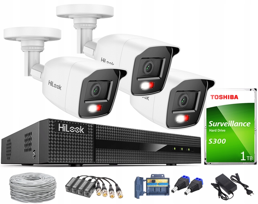 Monitorovanie domu 3x 5Mpx HiLook Led Ir rekordér 4CH Disk 1TB