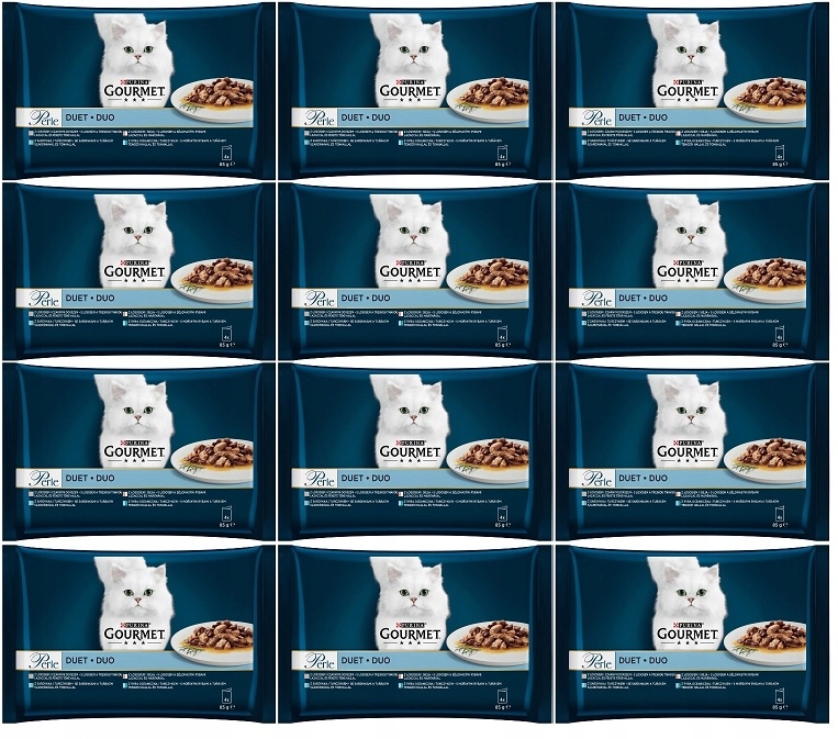 Levně Krmivo mokré pro kočky Purina Gourmet Perle Duo ryba v omáčce mix 48x85 g