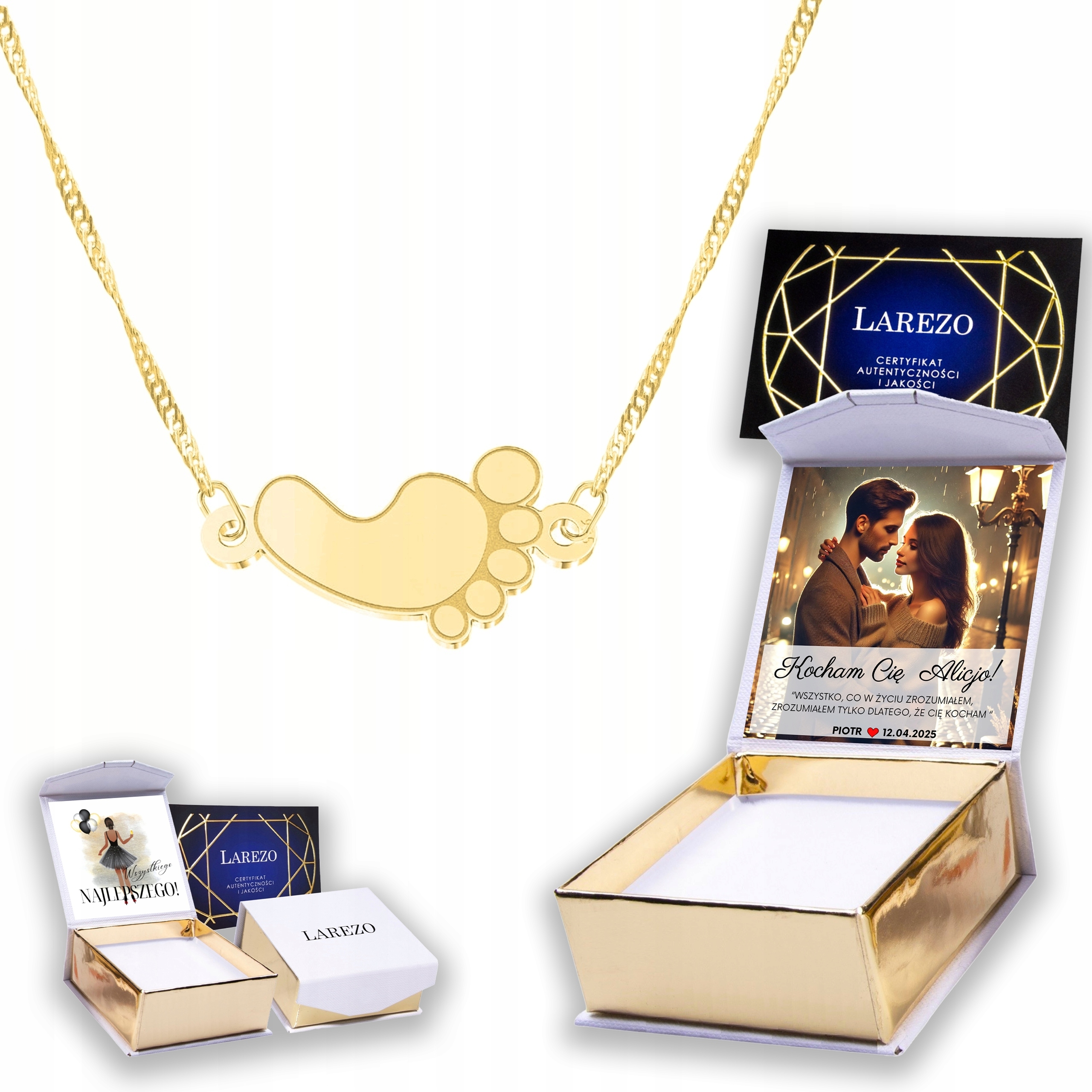 Zlatý náhrdelník 925 s dětskou nohou, dětskou nohou, plechem Potisk