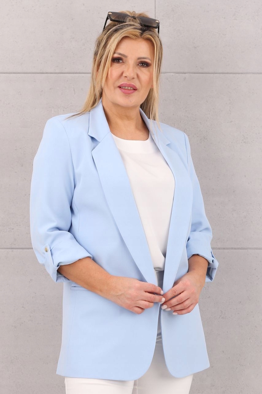 ŻAKIET MARYNARKA DŁUGA ELEGANCKA GŁADKA POLSKI PRODUCENT ROZMIARY Rozmiar 46