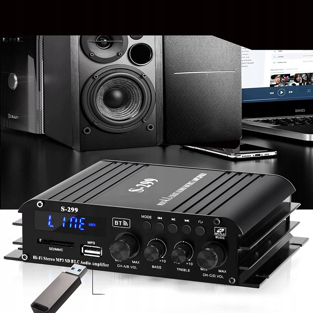 Hi-Fi zesilovač 4.1 S-299 Bluetooth s Usb/sd/aux 40Wx4 max 800W subwooferem