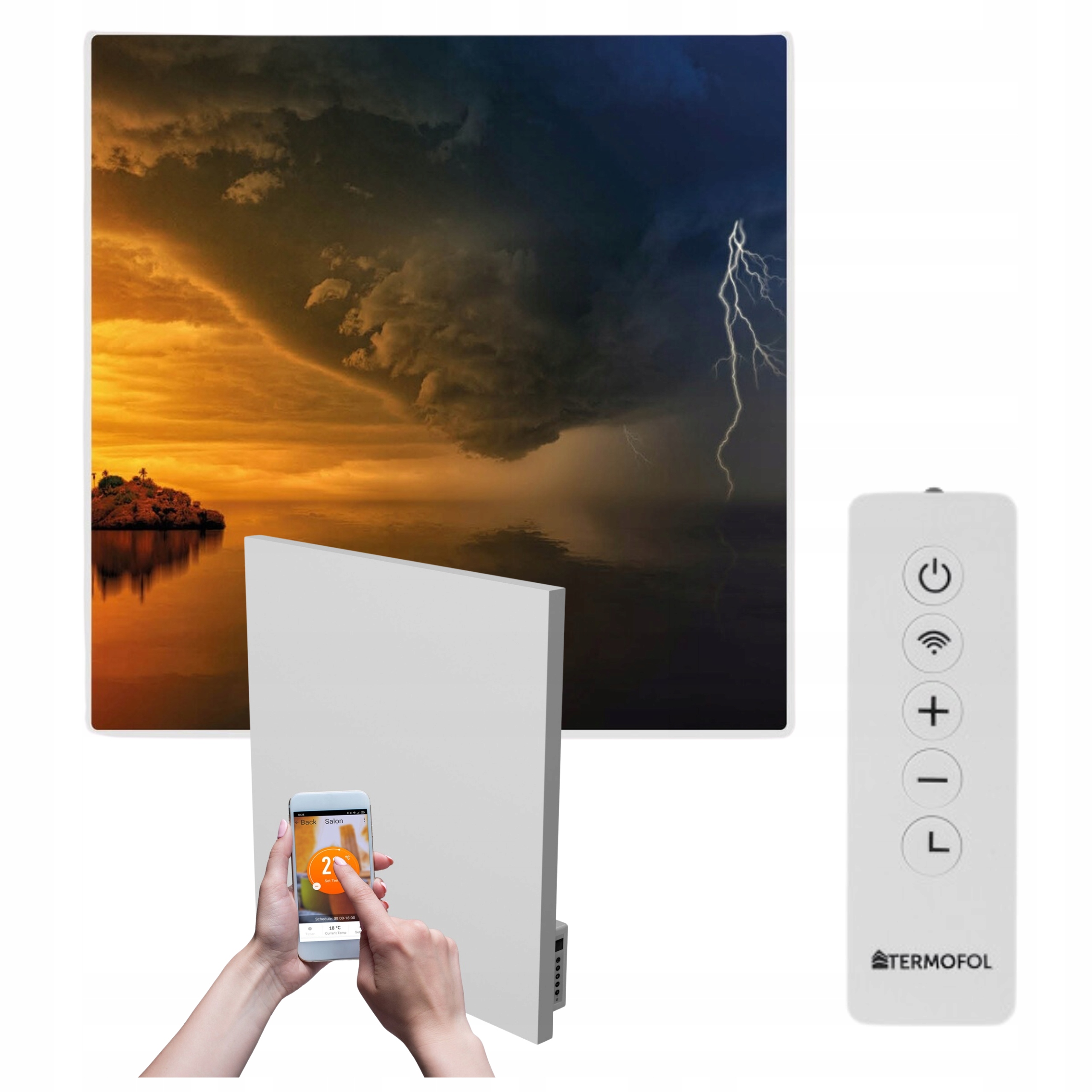 Infračervený ohrievač obraz búrka blesk 350 W 60x60 cm WiFi