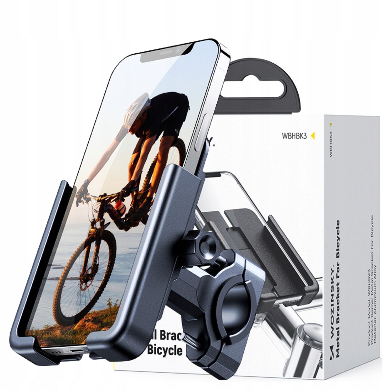 Wozinsky metalowy uchwyt na telefon do roweru, hulajnogi czarny (WBHBK3)