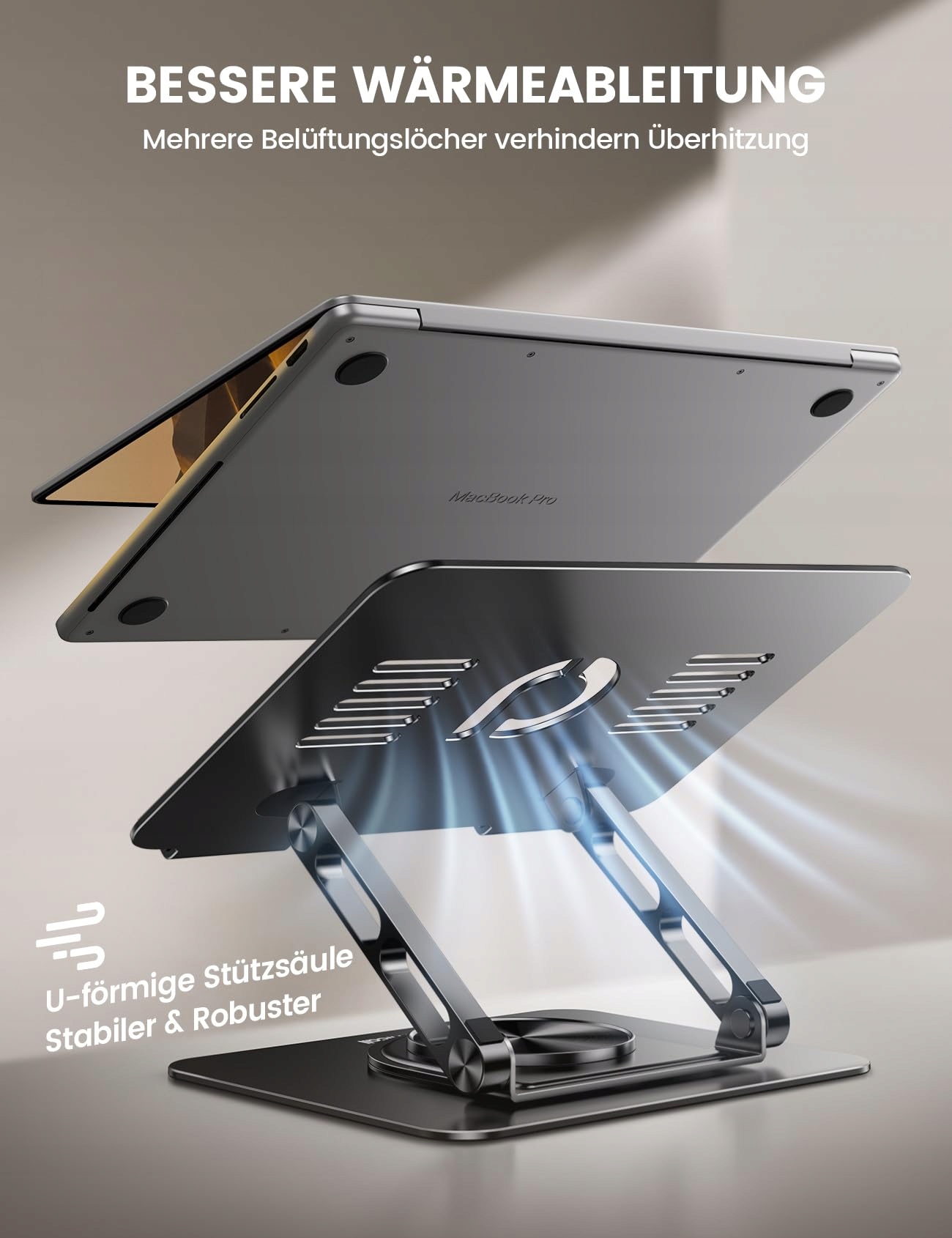 LAMICALL Regulowany Stojak Na Laptopa Obrotowy Aluminiowy 10-17.3 Cala — miniatura 6