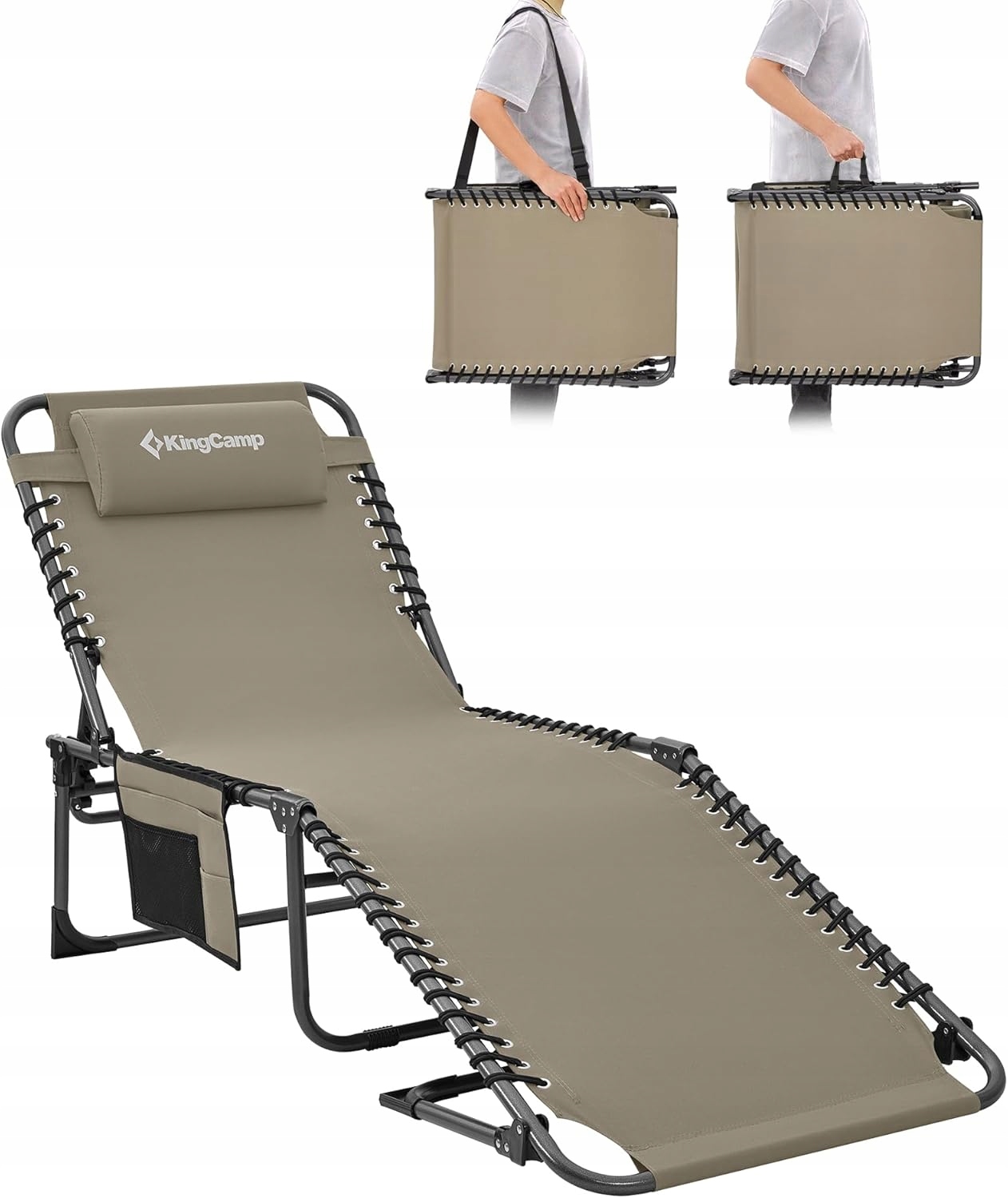 KingCamp ležadlo skladacie 5-stupňové, nastaviteľné, záhradné, kempingové, béžové