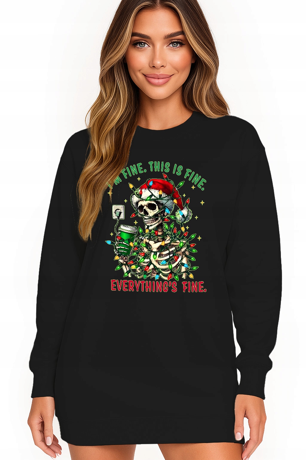 Mikina Dámská Vánoční Oversize Šaty Kostra Mikuláš Dárek L