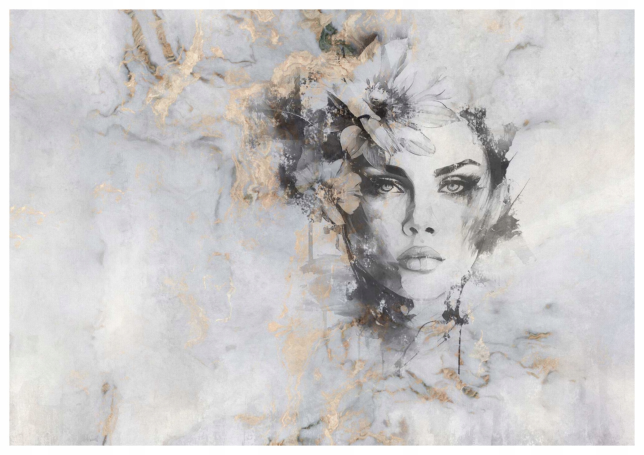 Vliesová fototapeta Žena abstrakce Zlaté květiny moderní 250x175 lepidlo