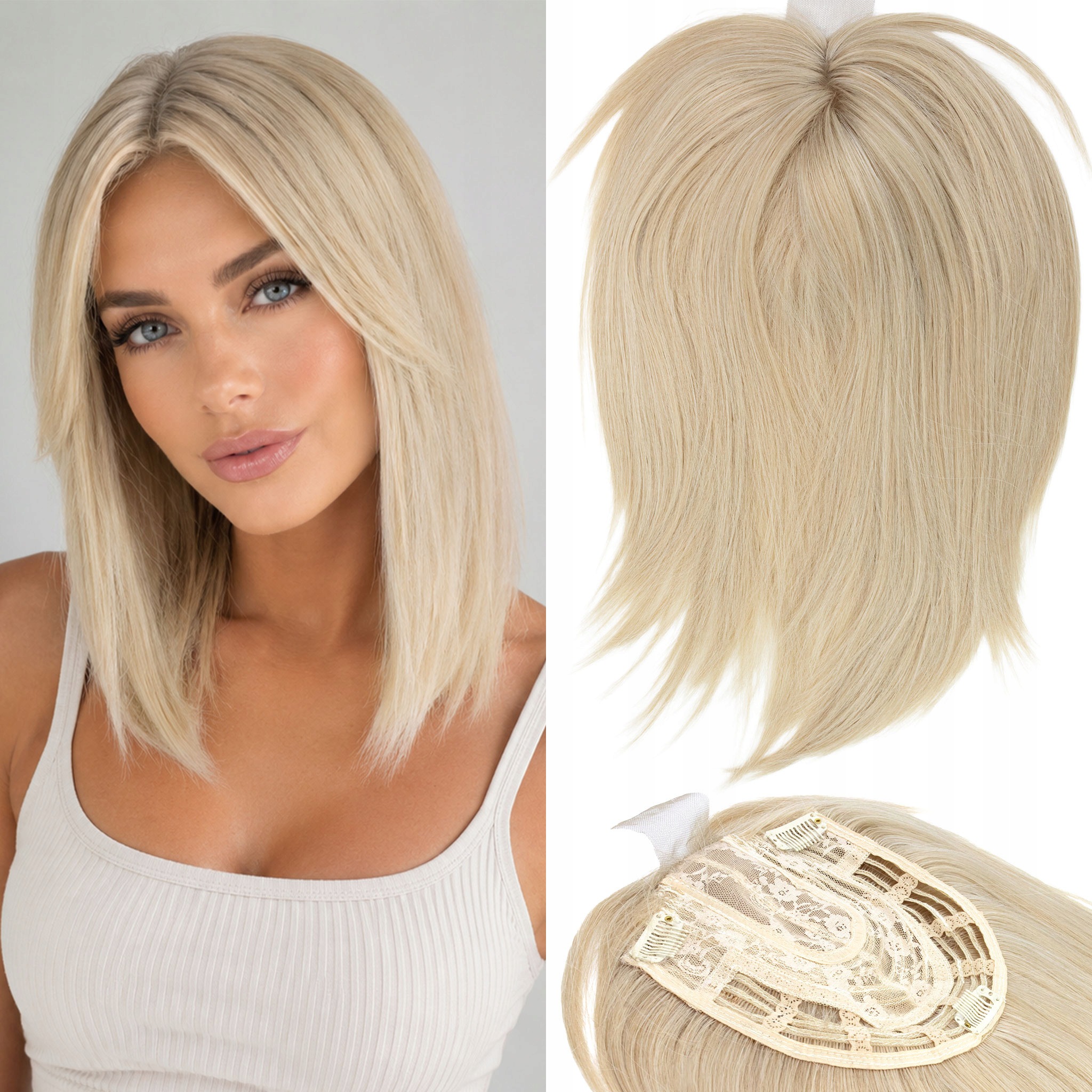 Topper Plné doplnění syntetických vlasů Clipin Světlý blond 40 cm ofina