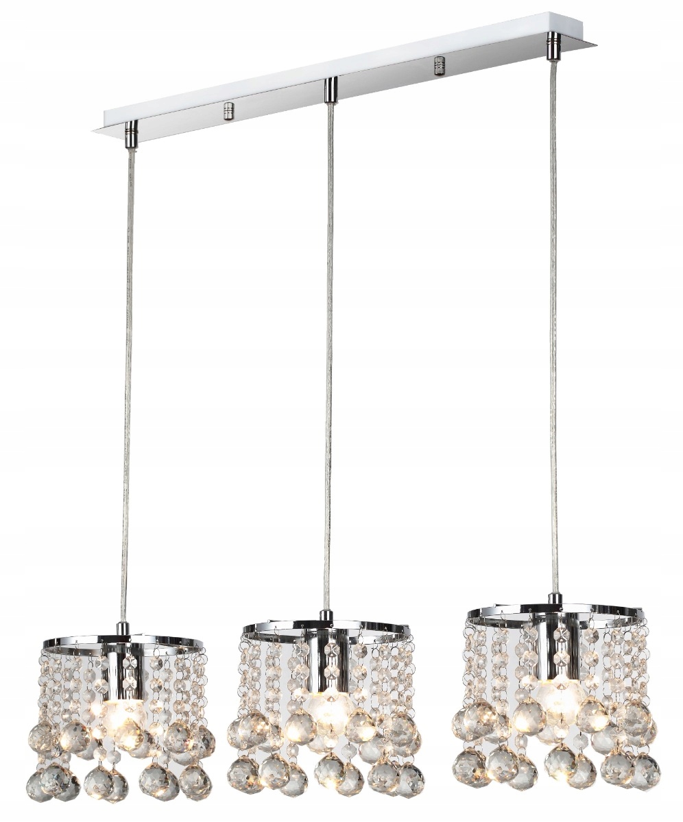 Závesná lampa glamour chróm s kryštálmi trojitá nad stôl ostrov Reality