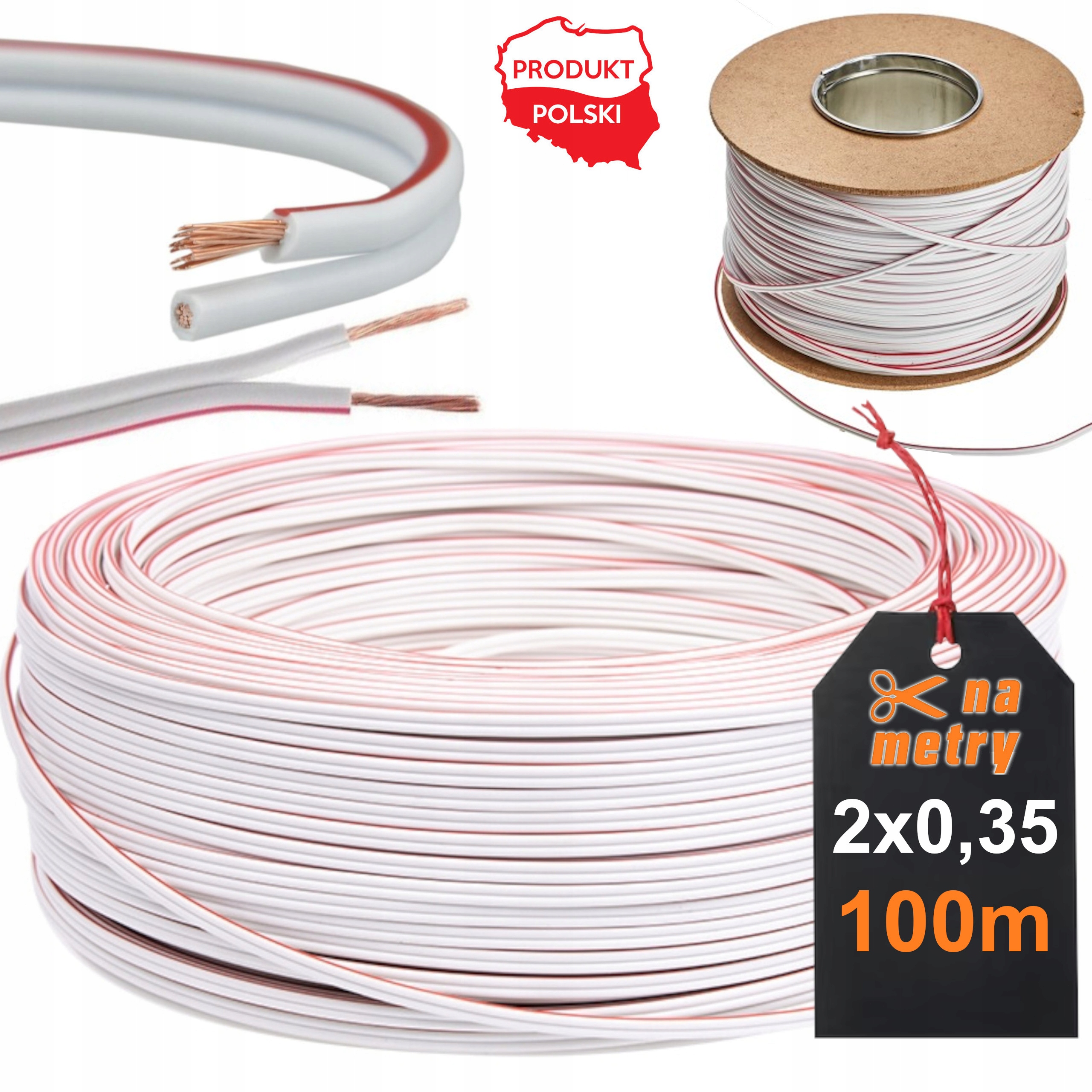 KABEL PRZEWÓD DO LED 100M BIAŁY 2x0,35 MIEDŹ