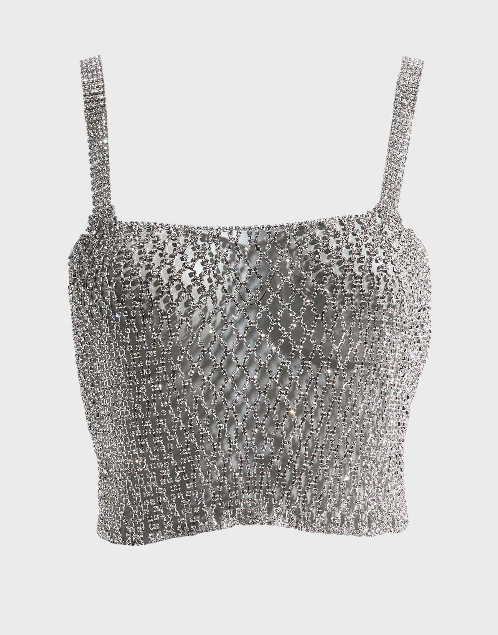 Bluebella Stříbrný Crop Top Šatonové Růže Zdobení B24__OS