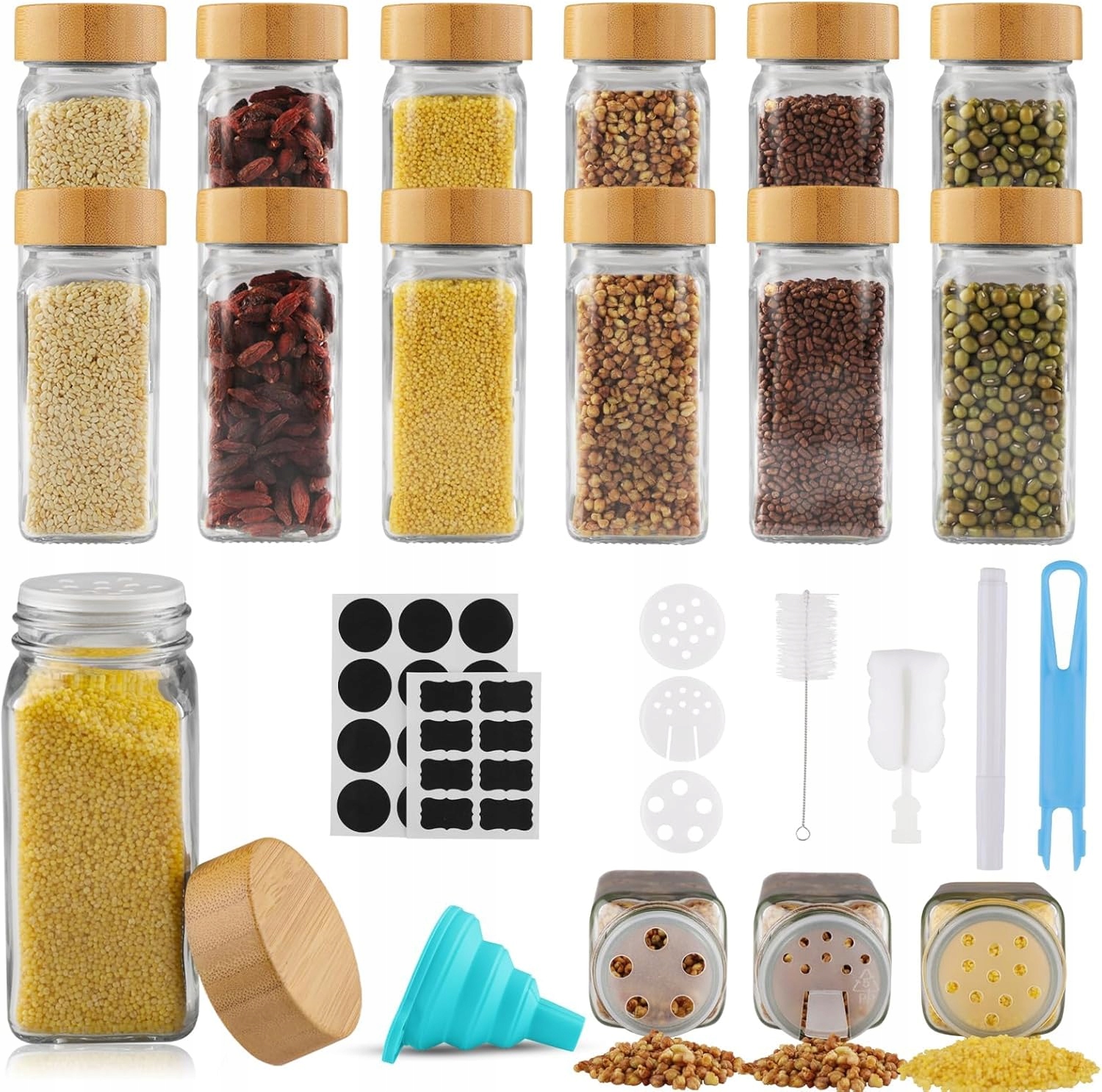 Sklenice Na Koření Bambusové Víčka Sada 12 Kusů