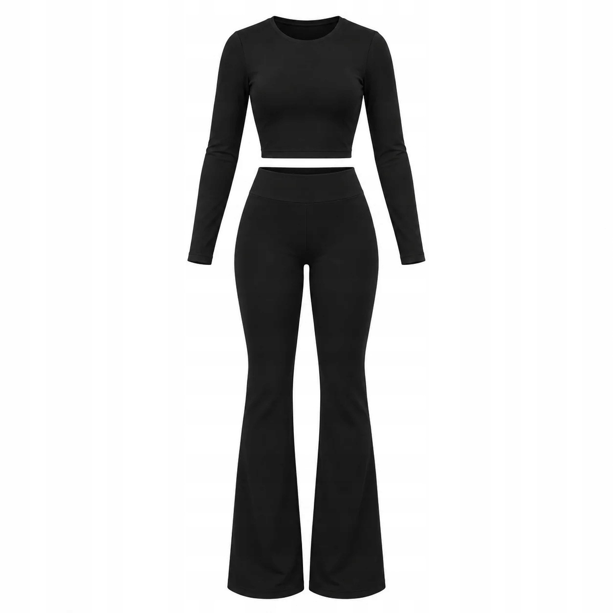 [vel. M/L] Dámský sportovní komplet crop top kalhoty zvony černá barva
