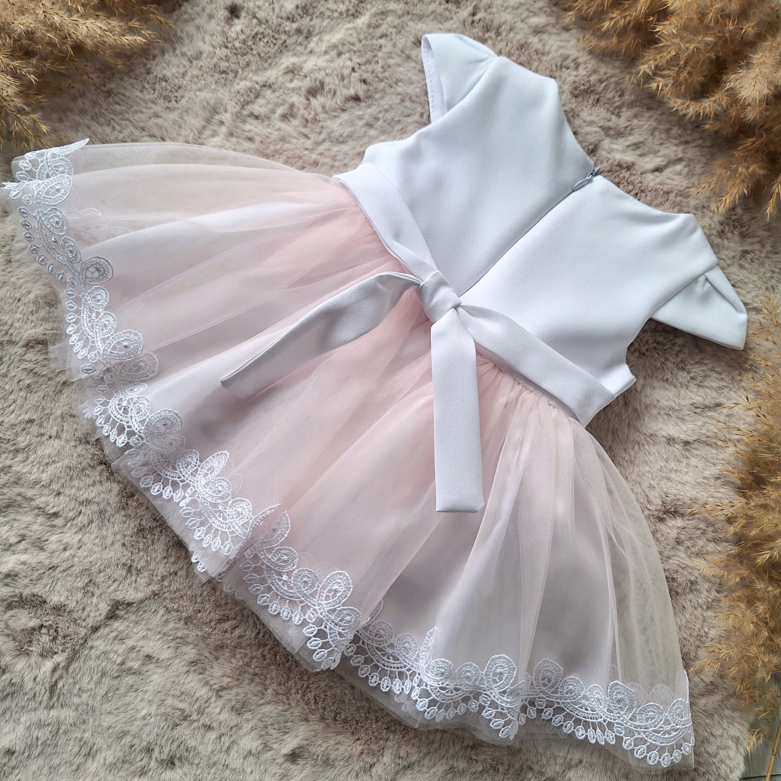 Sukienka do chrztu biało różowa sukienka tiulowa chrzest: 58 Kolor biały