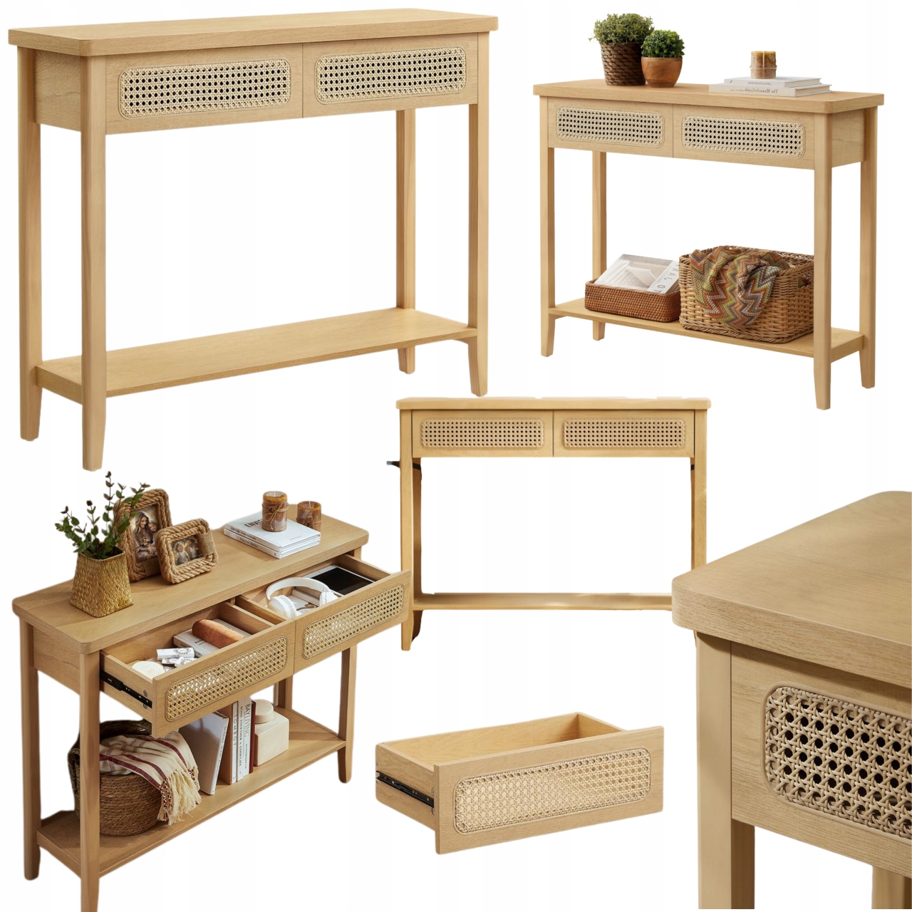 Konzola Boho Ratan s zásuvkami Úzky bočný stolík do predsiene obývacej izby