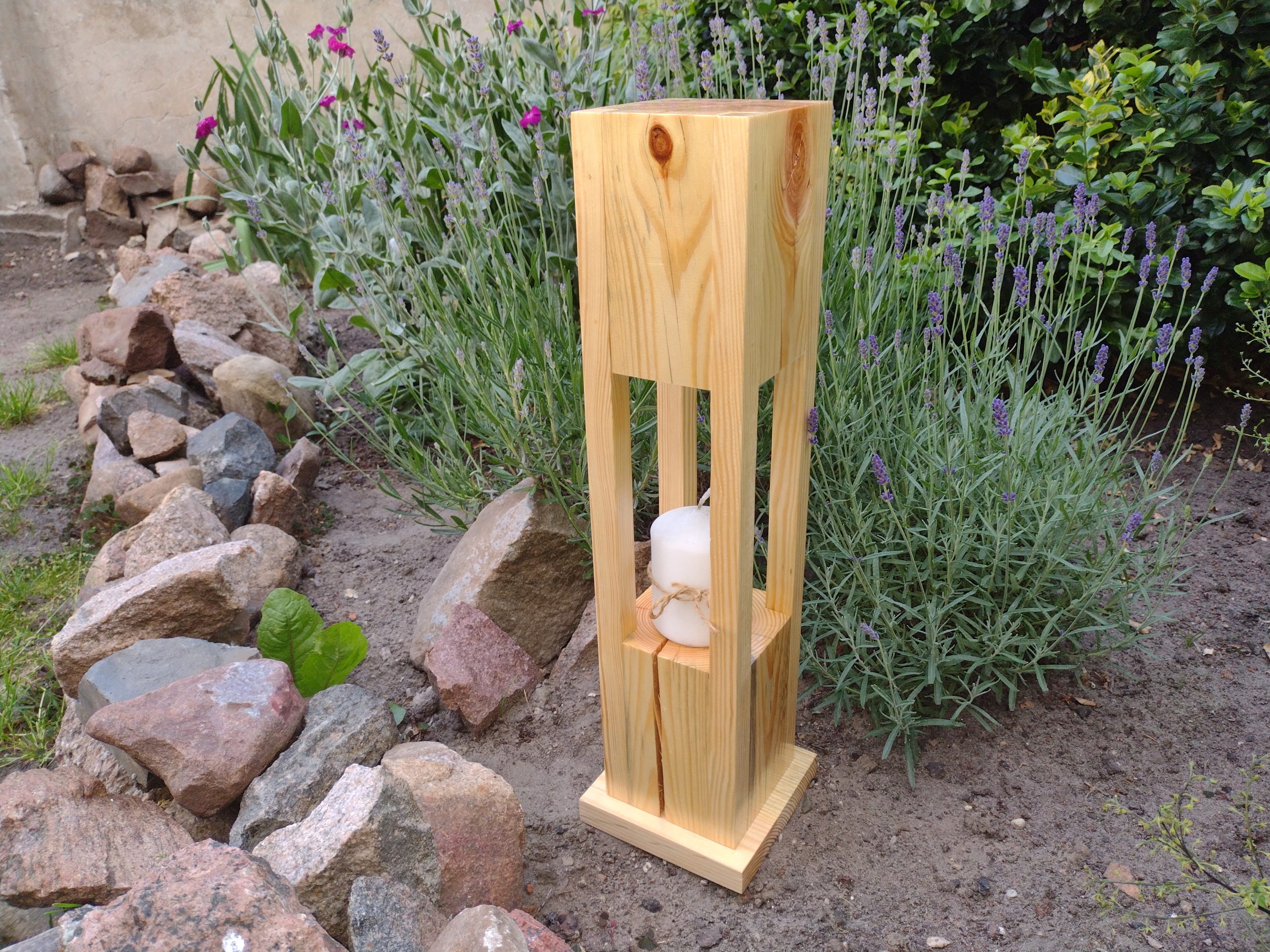 Lampion dřevěná lucerna přírodní 52 cm