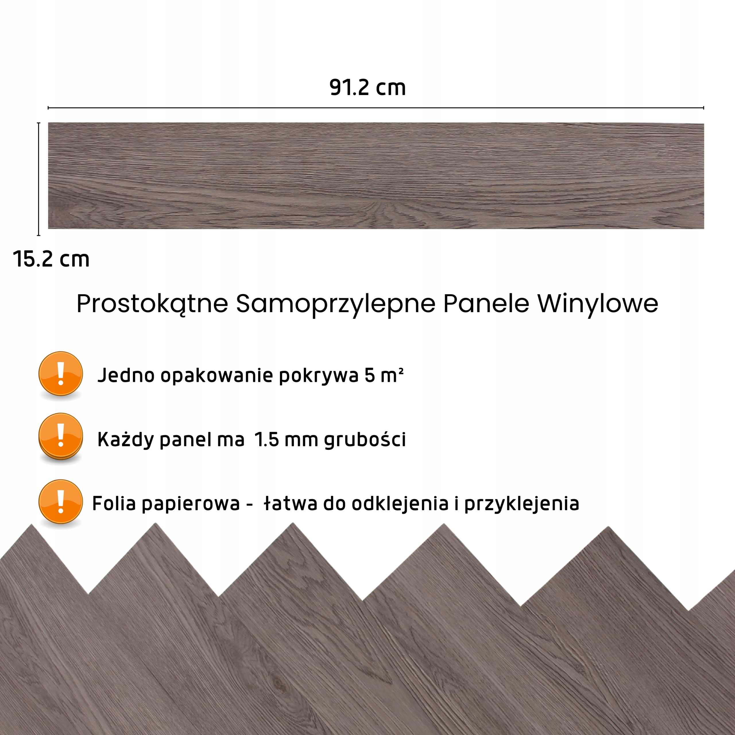 Panele Winylowe SZARY Dąb 5 m² BoHome Samoprzylepne Deski Podłogowe Drew Długość 91.44 cm