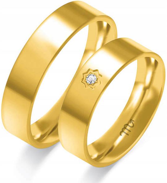 Zlatý snubní prsten s diamantem 585, velikost 8 9 10, elegantní model gravírování