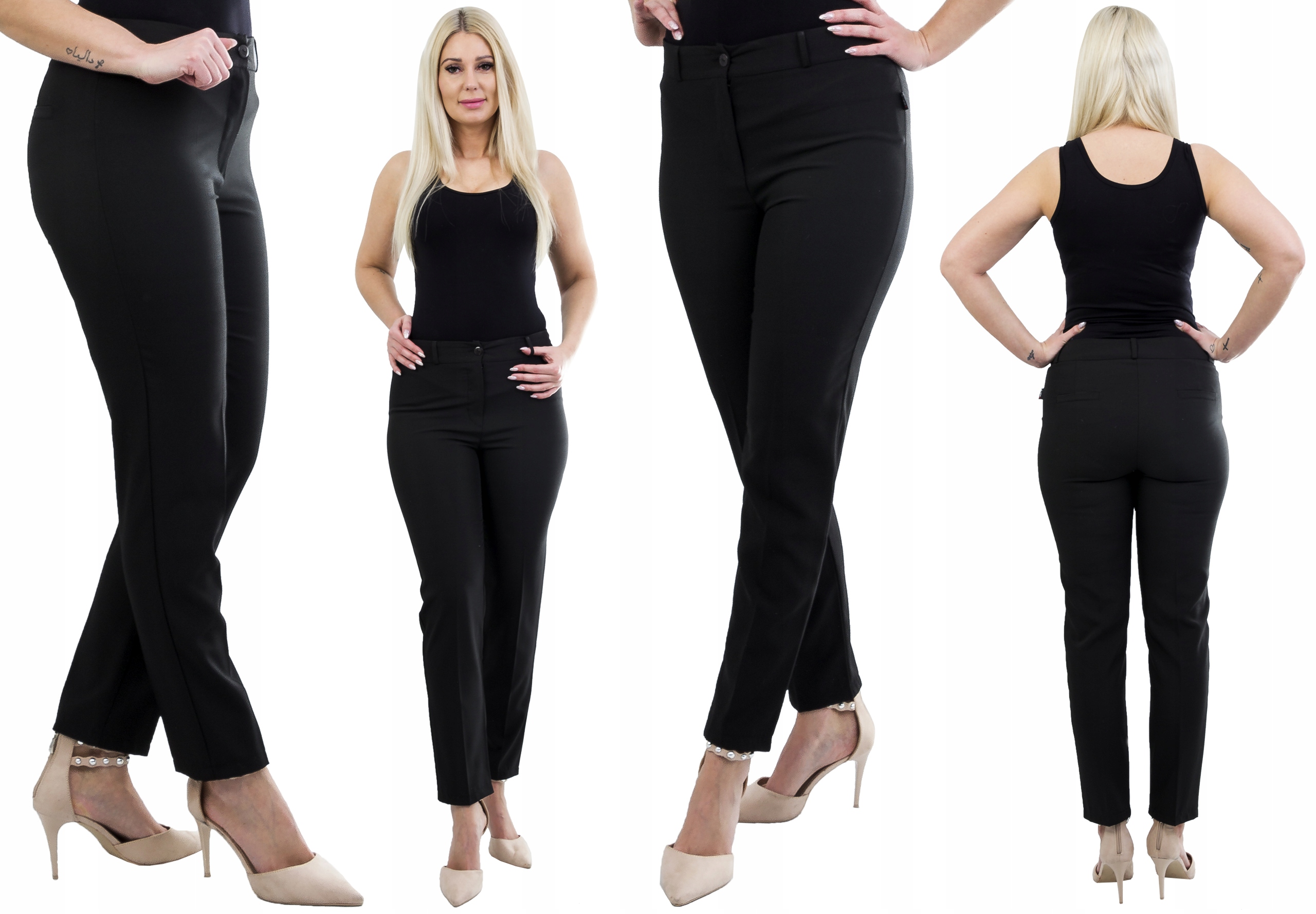 S339 ELEGANCKIE SPODNIE CYGARETKI CZARNY r 46 Kolekcja CAŁOROCZNA