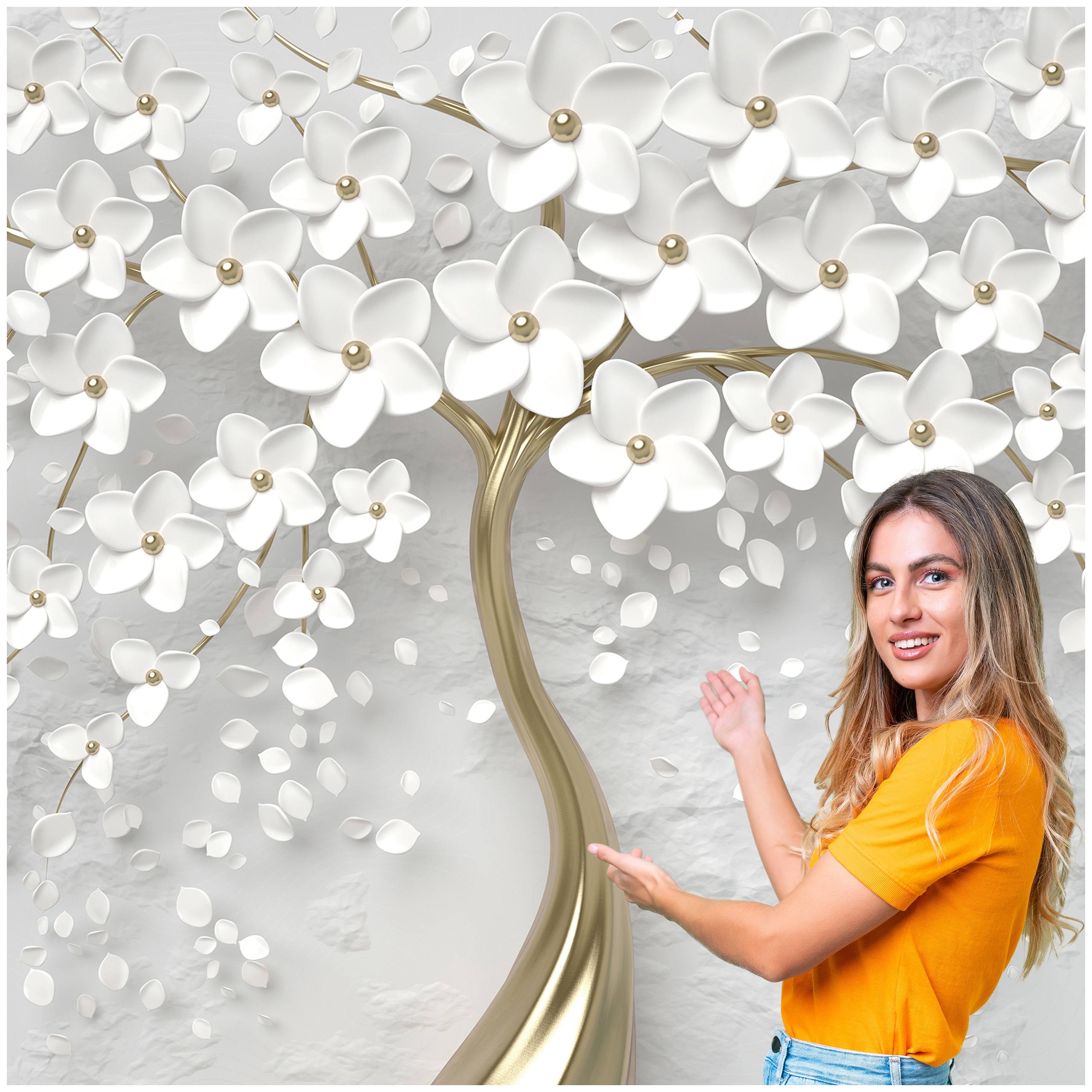 Fototapeta 3D Obývací Pokoj Ložnice Zlatý Strom listy květy 588x260 W