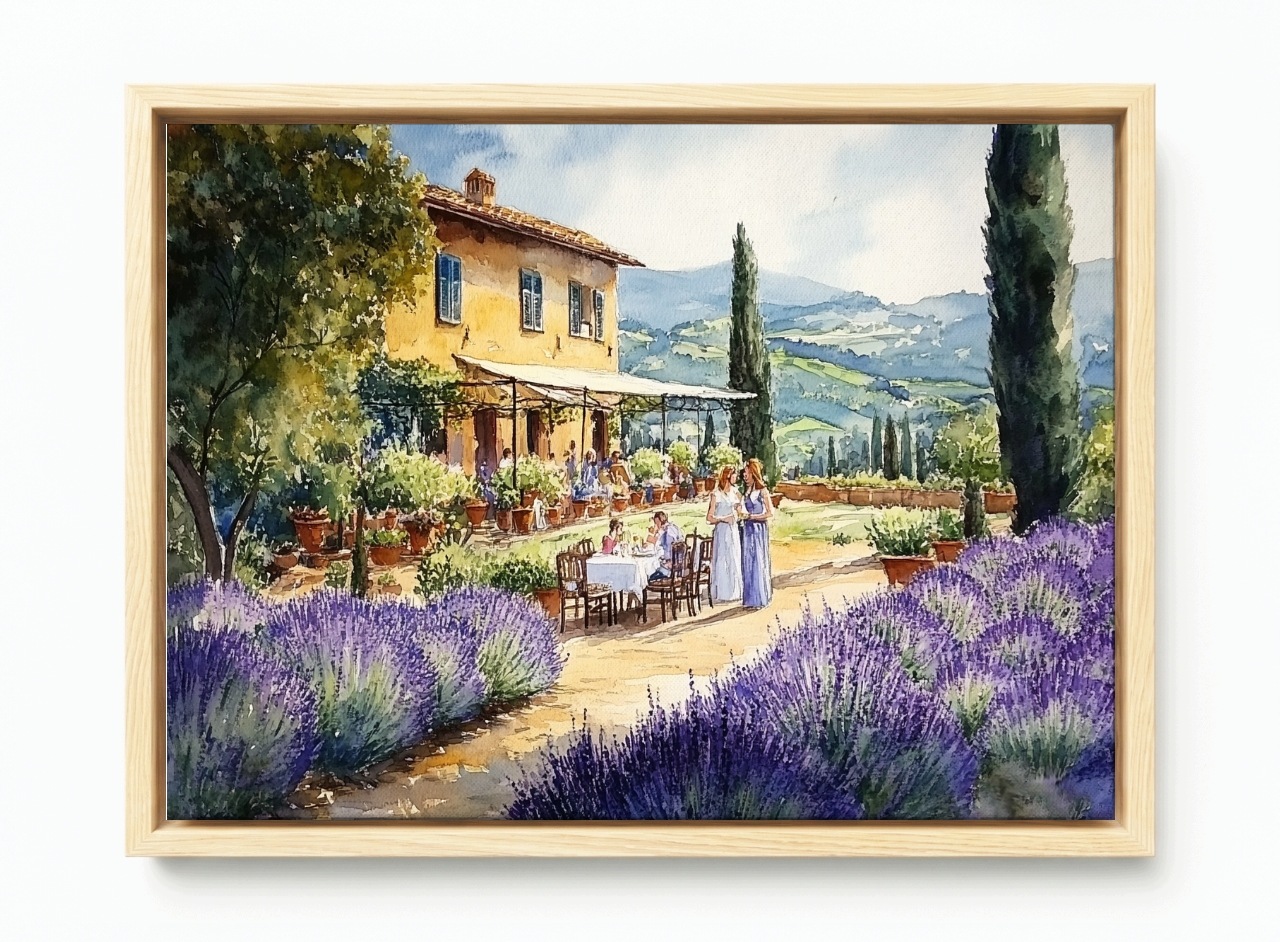 Obraz Rám Americká Krabička Toskánská Vila Levandule Itálie Hory Léto 60x40