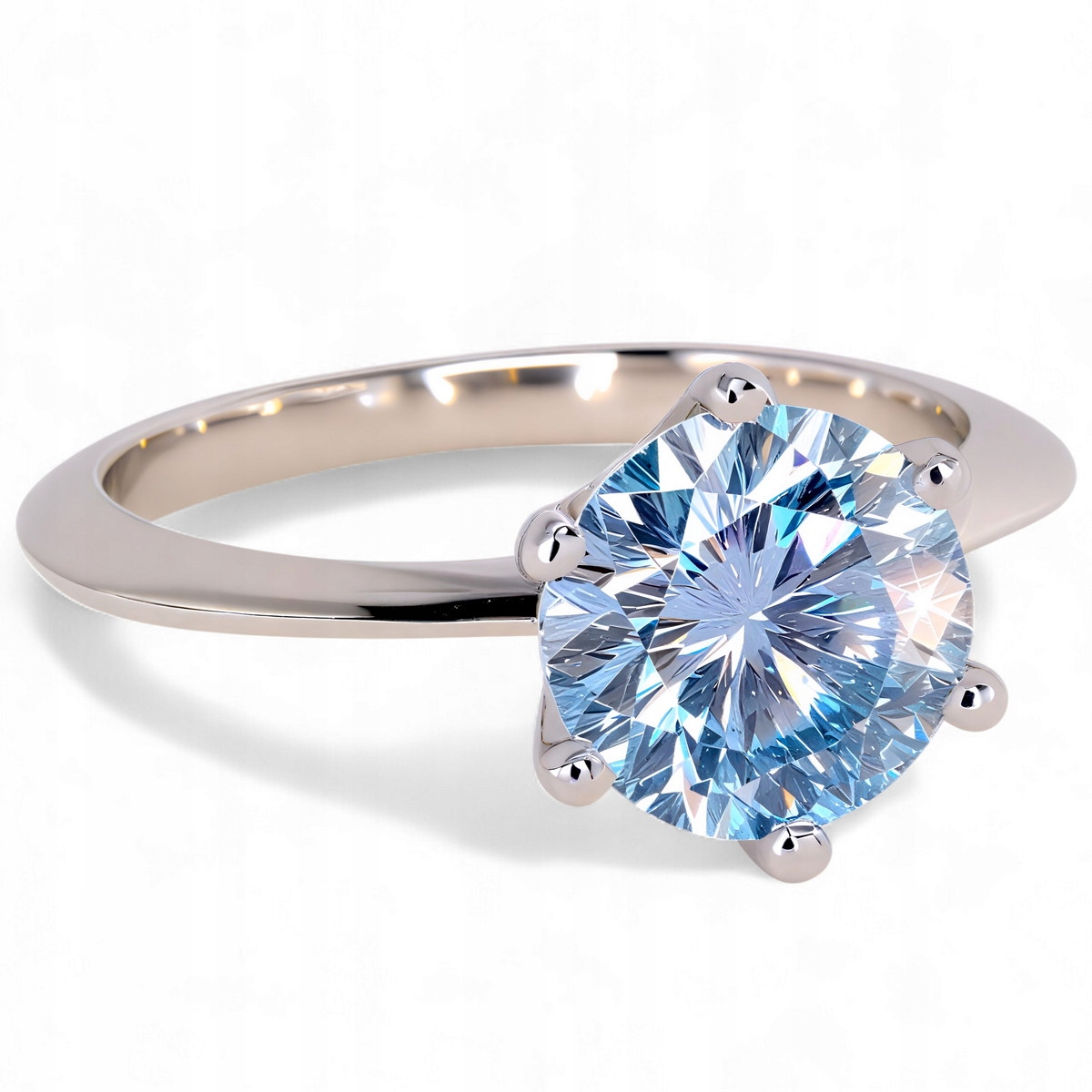 Prstýnek Moissanit 2 ct 8 mm stříbro 925 Modrý kultivovaný diamant