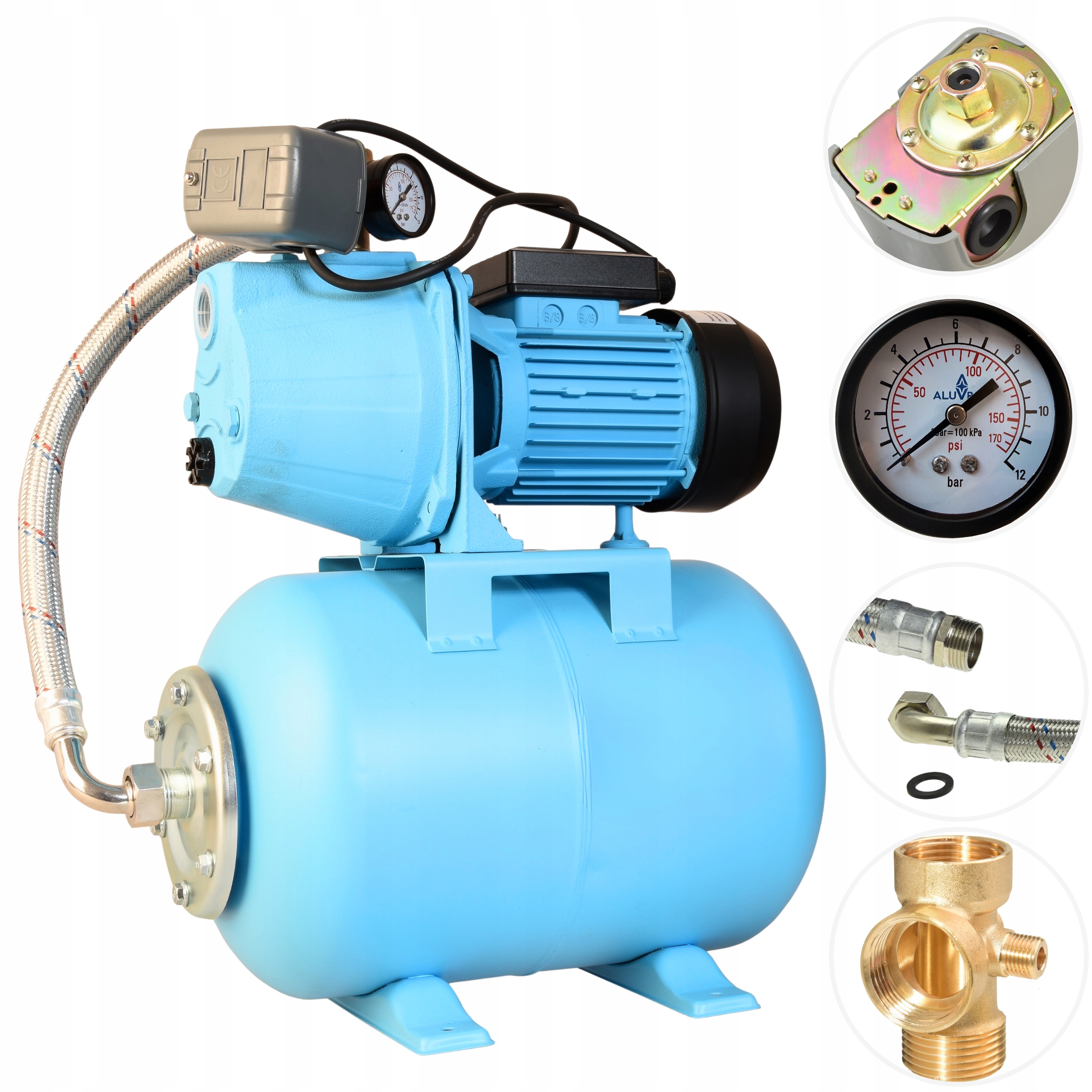 24 L Hydrofor Na Vodu, Čerpadlo S Příslušenstvím 1,1 Kw 60 L/min, 5 Bar, Výkonný A Výkonný