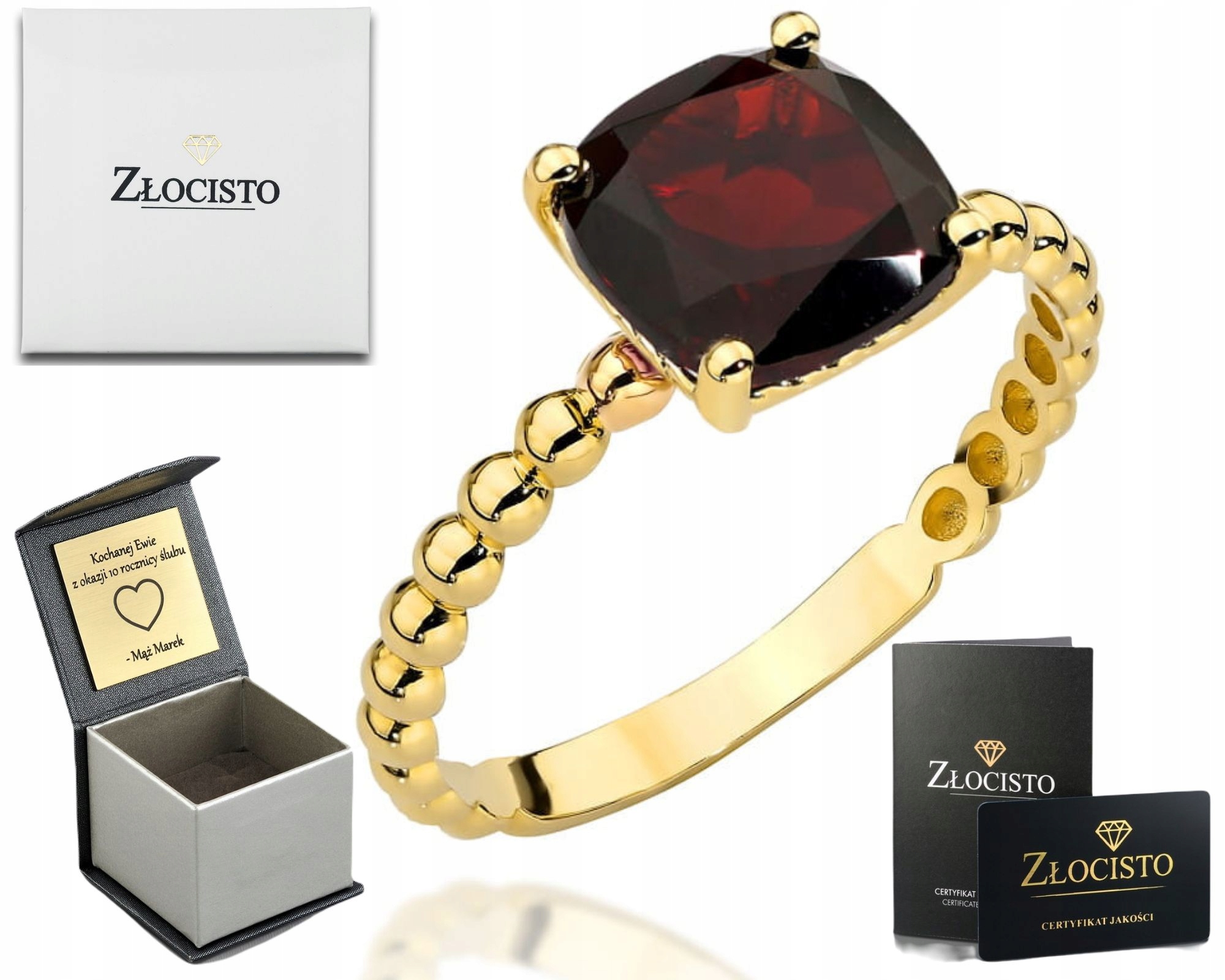 Zlatý Prstýnek S Granátem A Kuličkovou Lištou 585