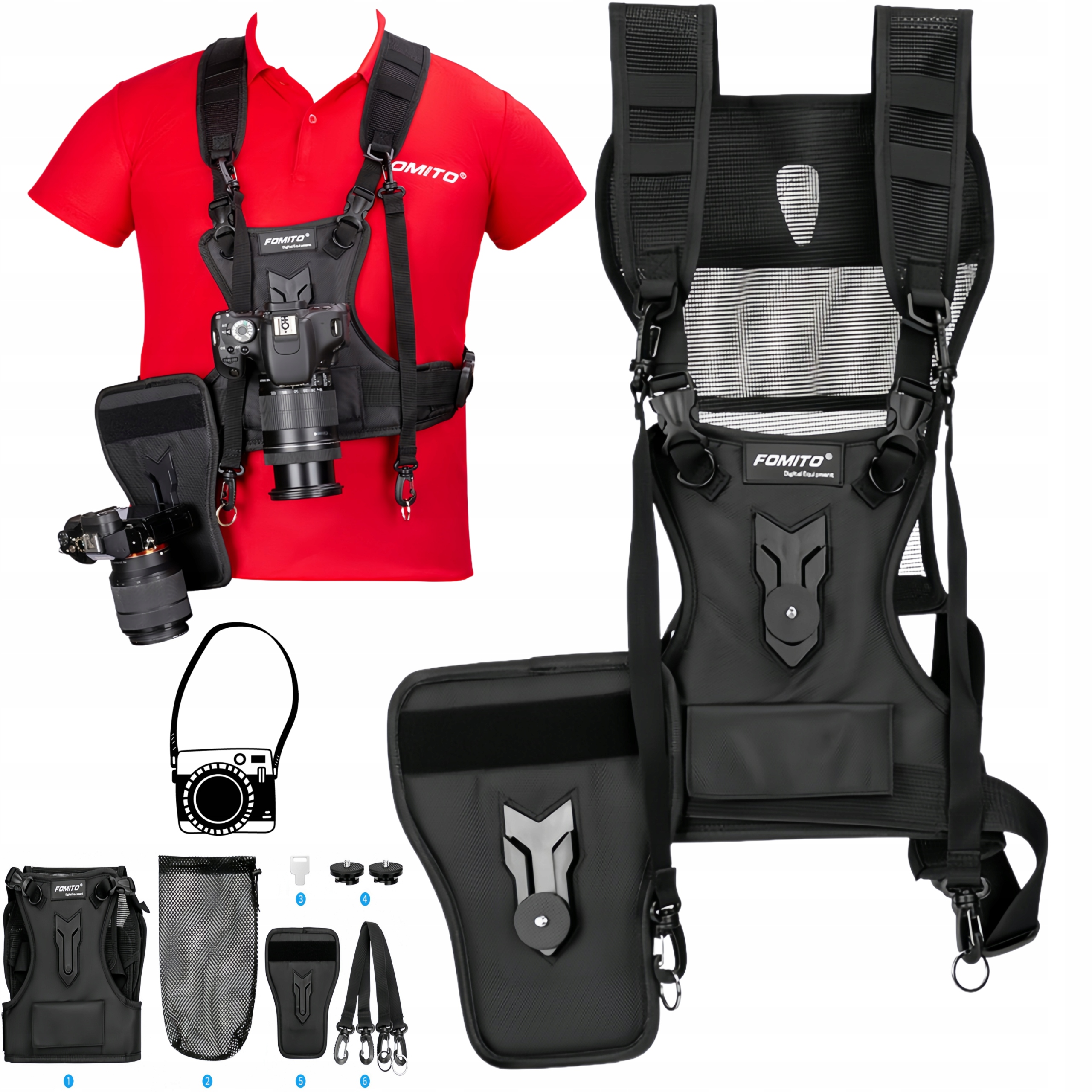 Bederní pás popruhy na 2 fotoaparáty Postroj pro fotografa 7-dílná sada