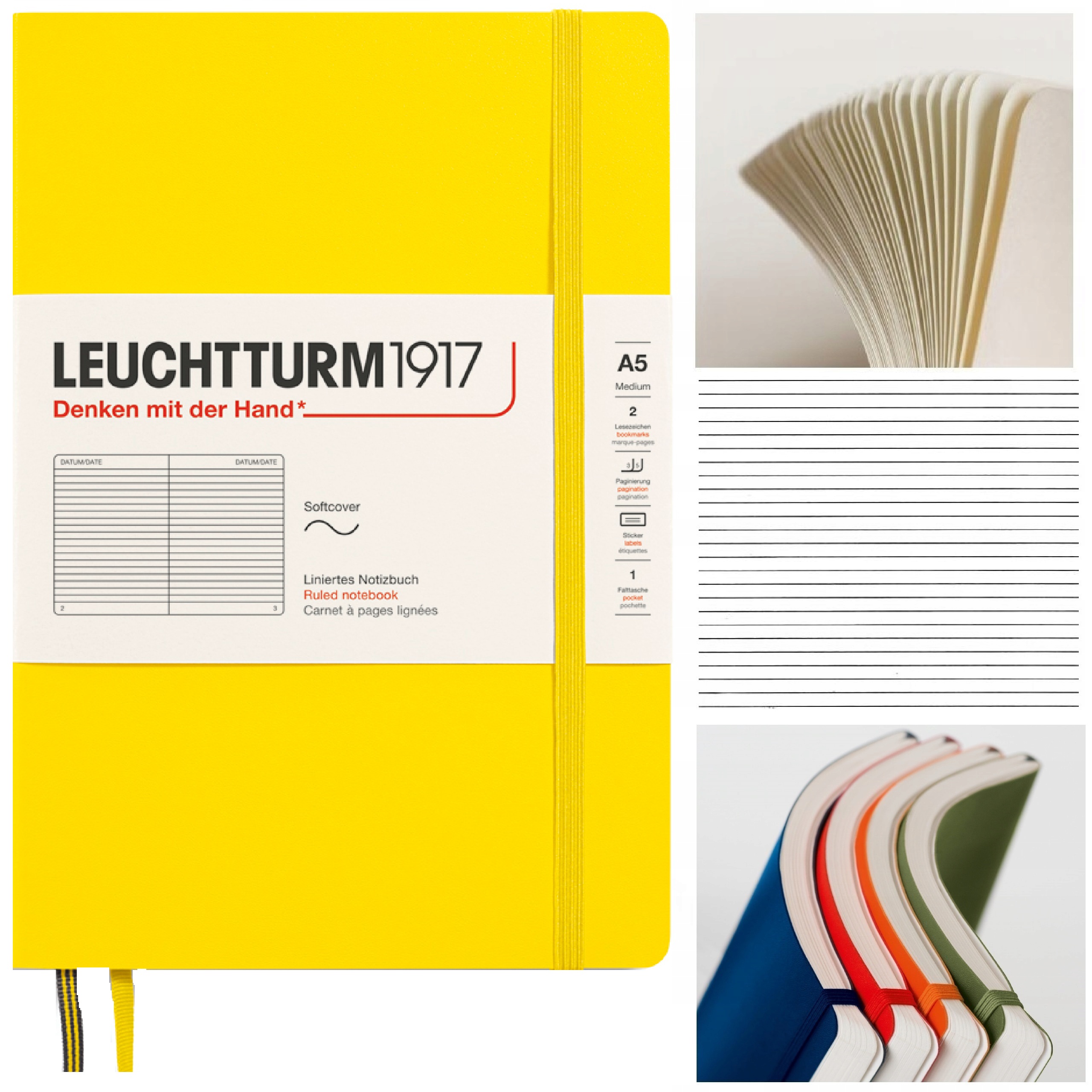 LEUCHTTURM1917 Notatnik Notes A5 Linia Miękki zeszyt w linię Cytrynowy
